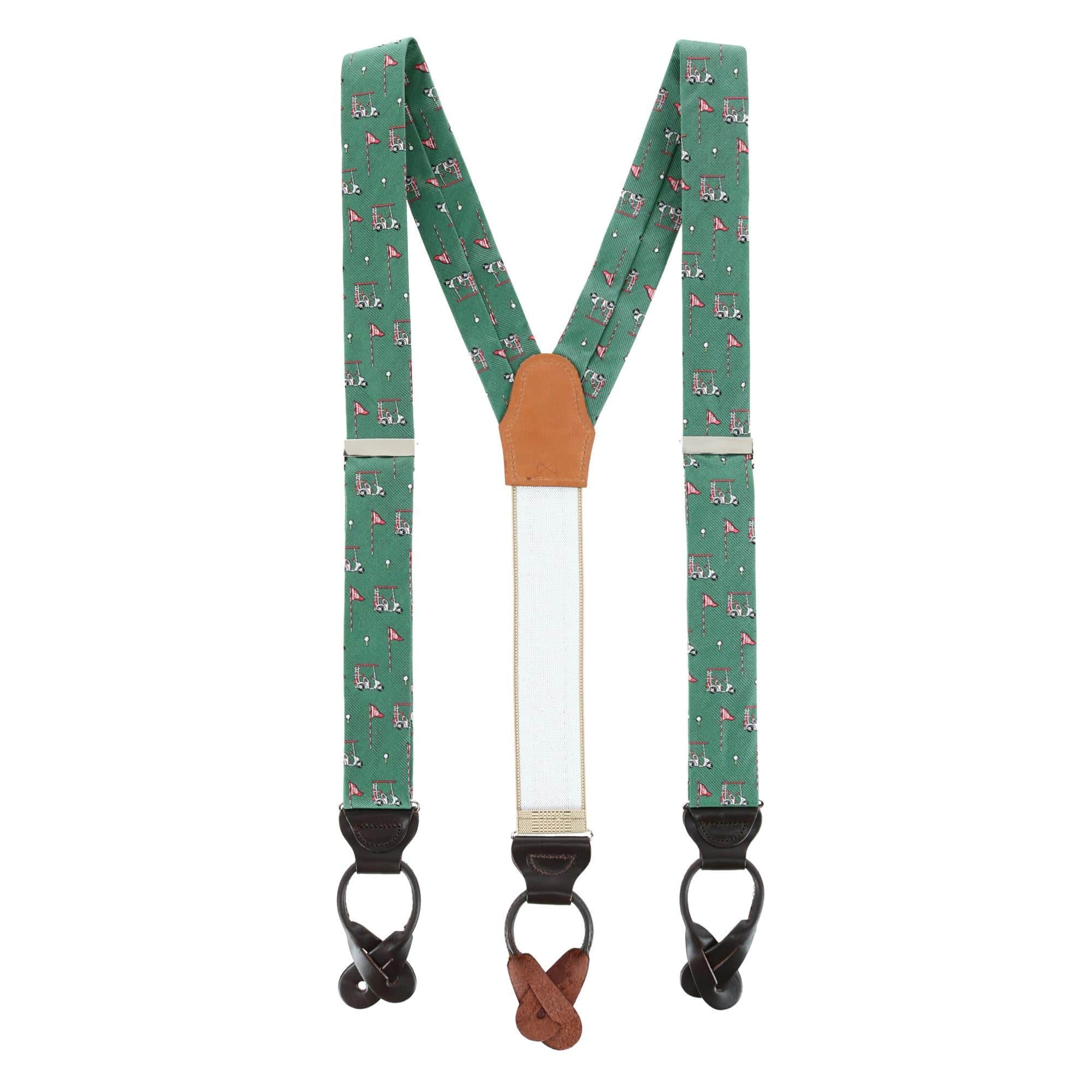 Trafalgar Men's The Golf Dream Silk Button End Suspenders - Green
