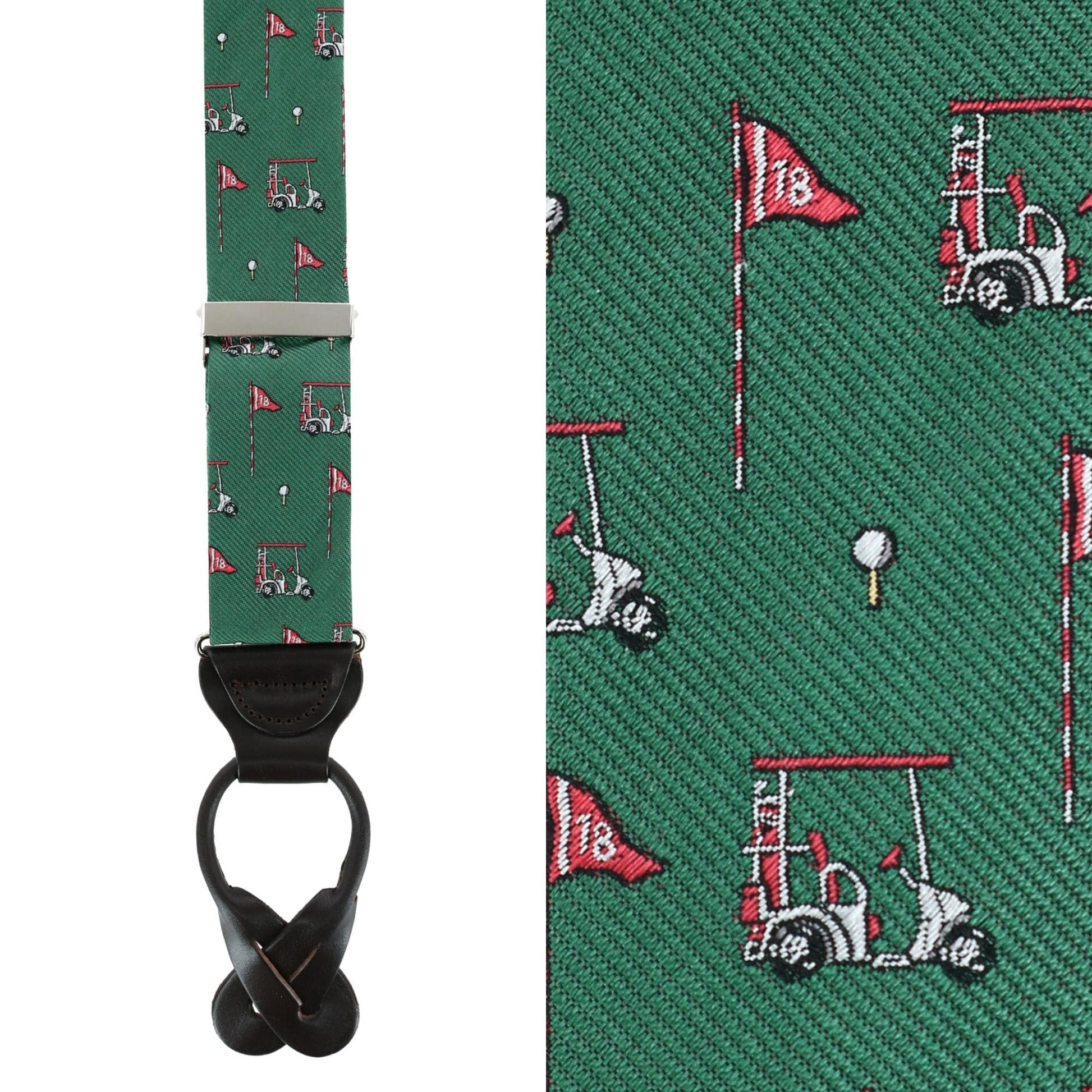 Trafalgar Men's The Golf Dream Silk Button End Suspenders - Green