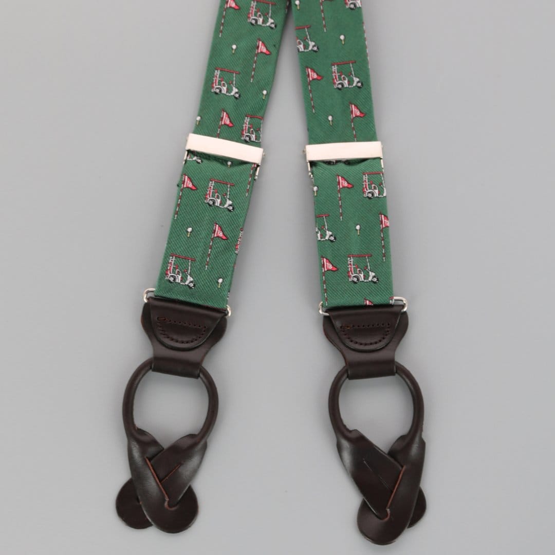 Trafalgar Men's The Golf Dream Silk Button End Suspenders - Green