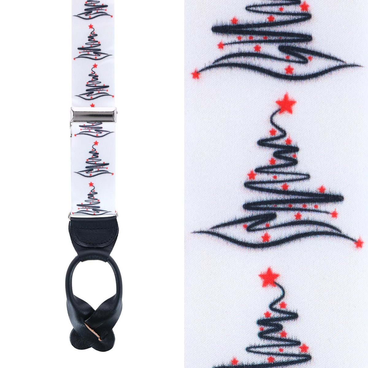 Trafalgar Men's McCallister Christmas Tree Silk Button End Suspenders - White