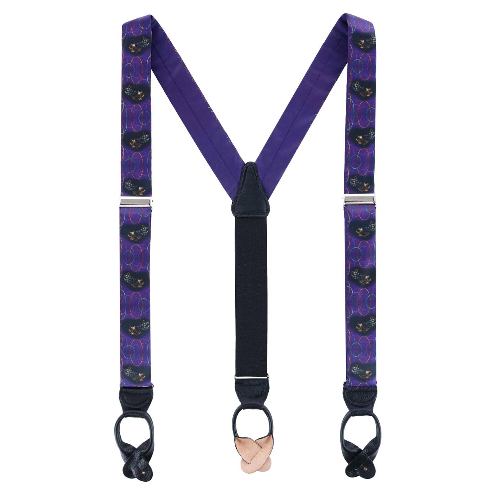 Trafalgar Men's Mardi Gras Celebration Silk Button End Suspenders