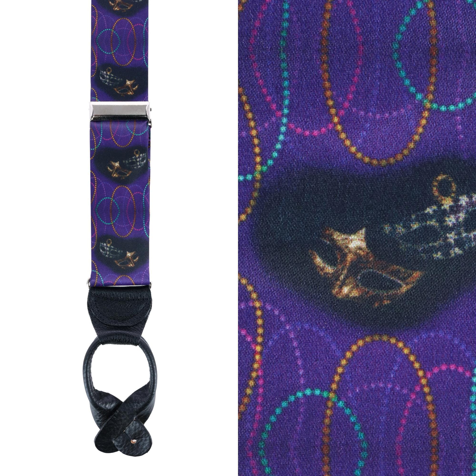 Trafalgar Men's Mardi Gras Celebration Silk Button End Suspenders - Purple