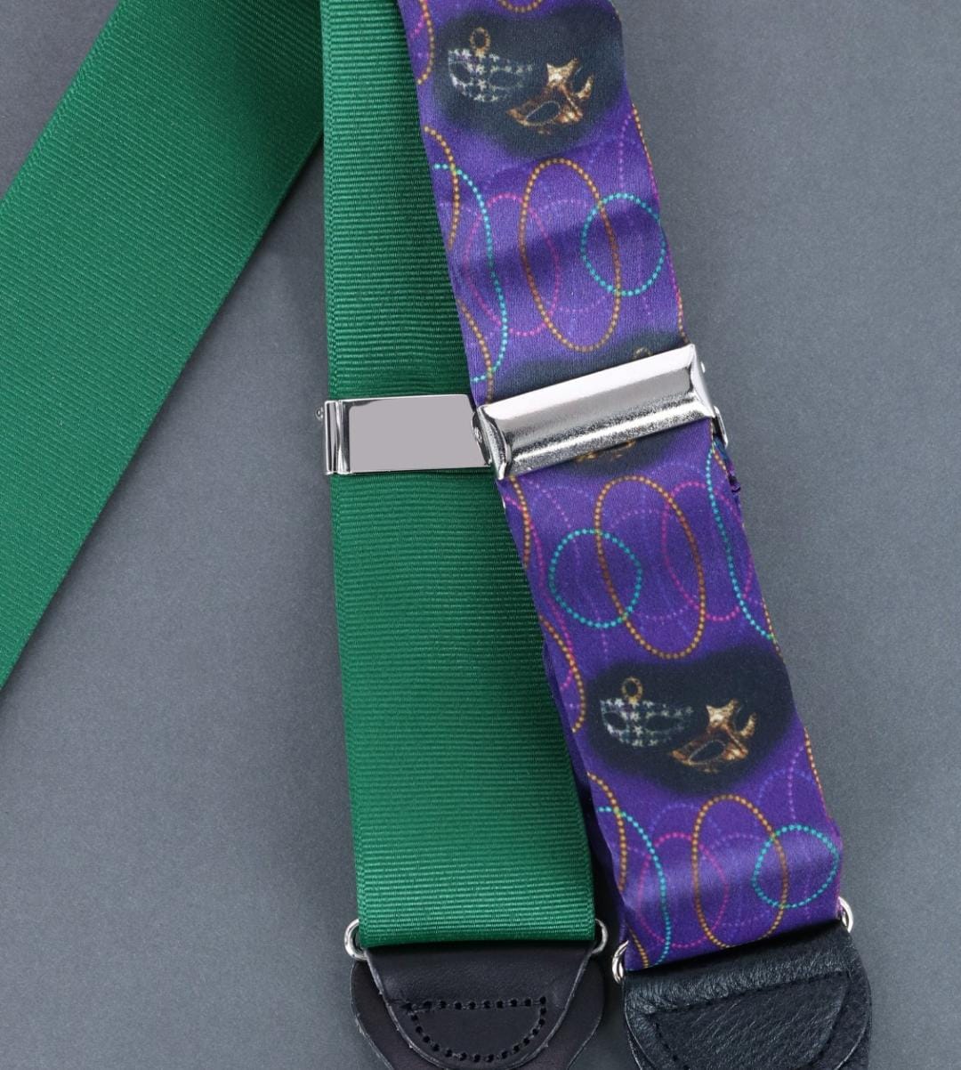 Trafalgar Men's Mardi Gras Celebration Silk Button End Suspenders - Purple