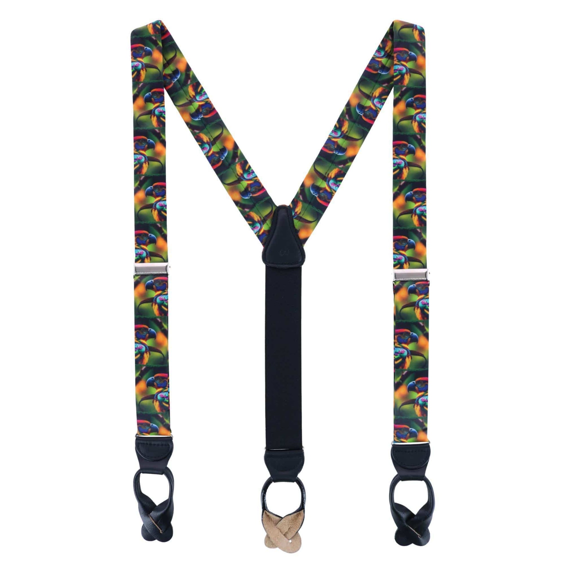 Trafalgar Men's Jungle Parrot Silk Button End Suspenders - Multi