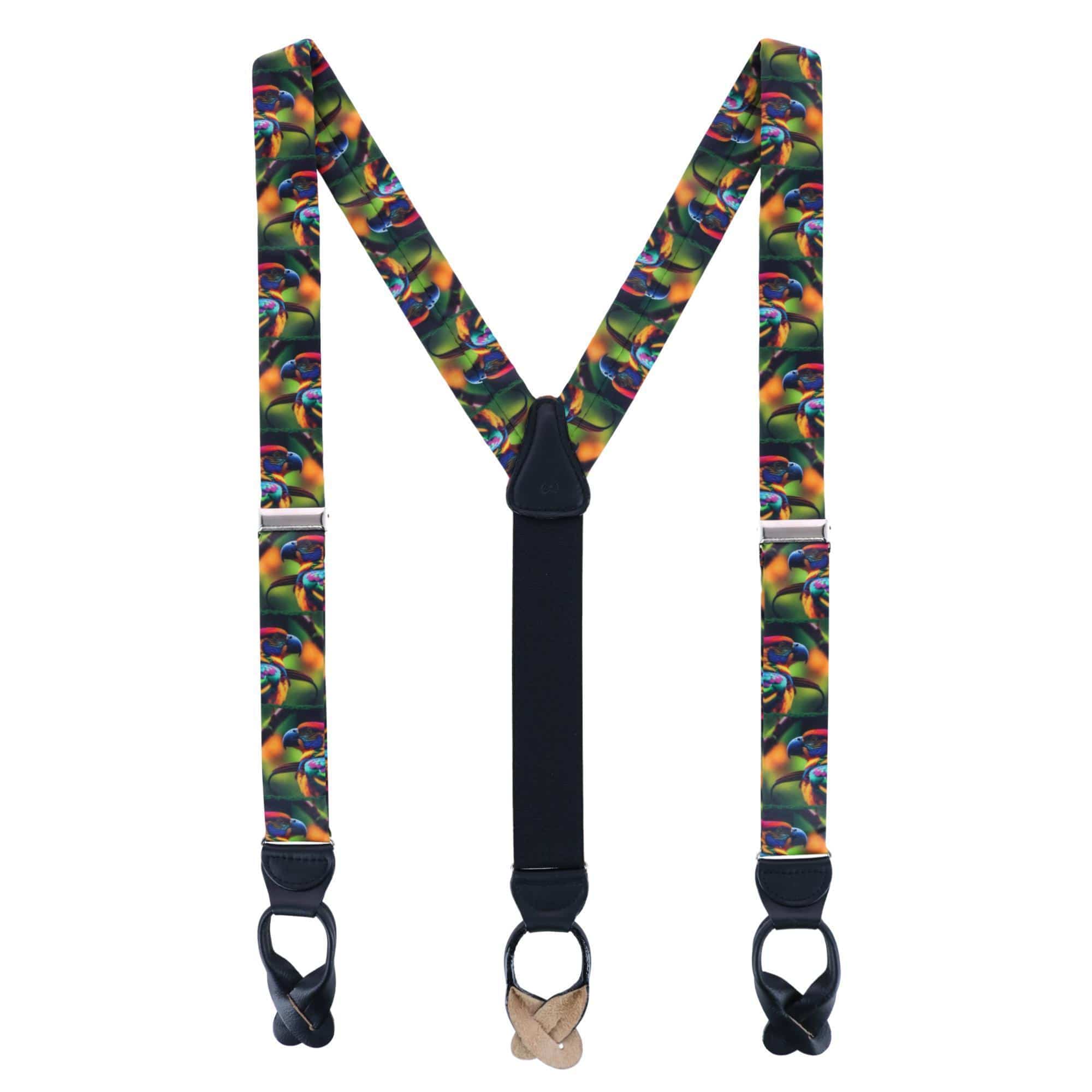 Trafalgar Men's Jungle Parrot Silk Button End Suspenders - Multi