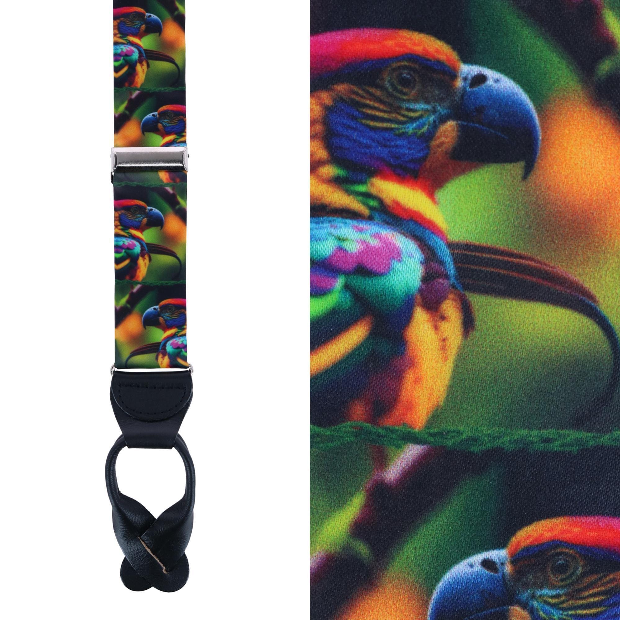 Trafalgar Men's Jungle Parrot Silk Button End Suspenders - Multi