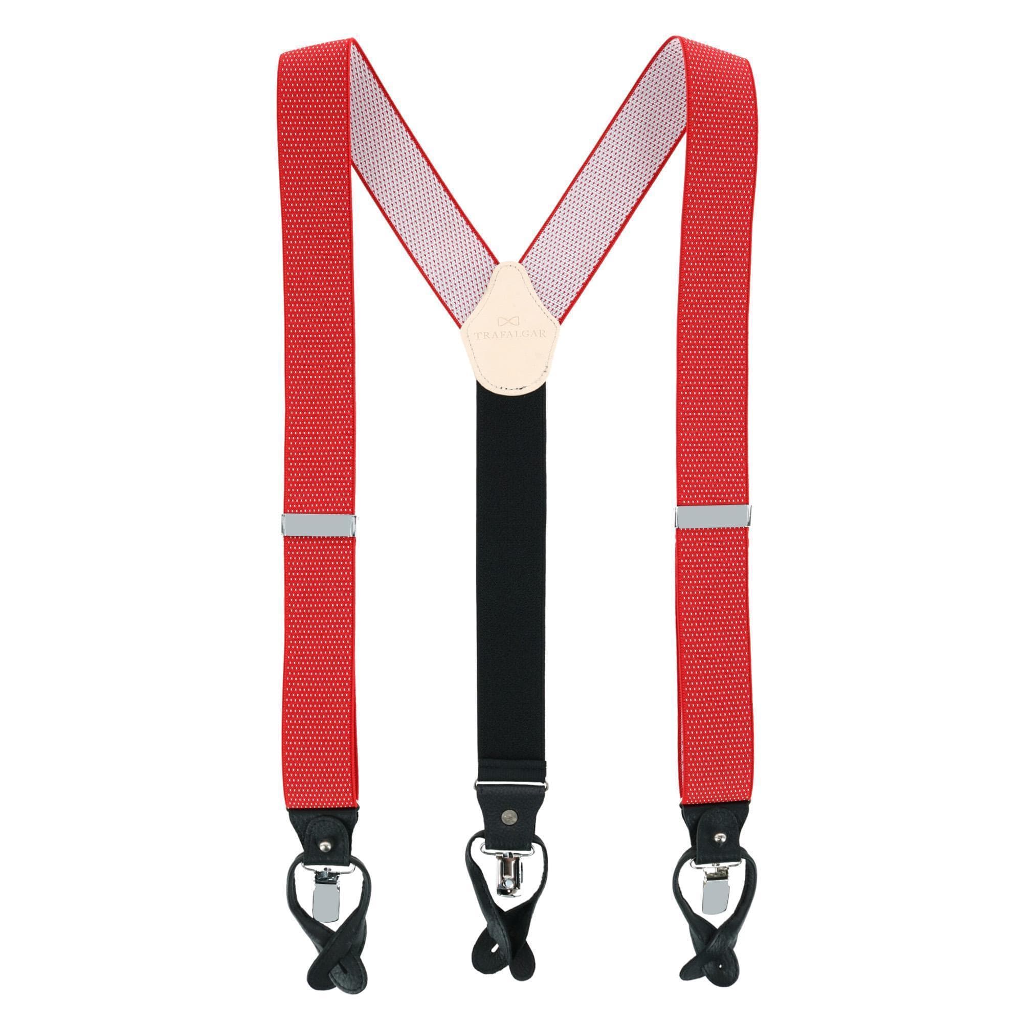 Trafalgar Men's Napier Elastic Convertible End Suspenders - Red