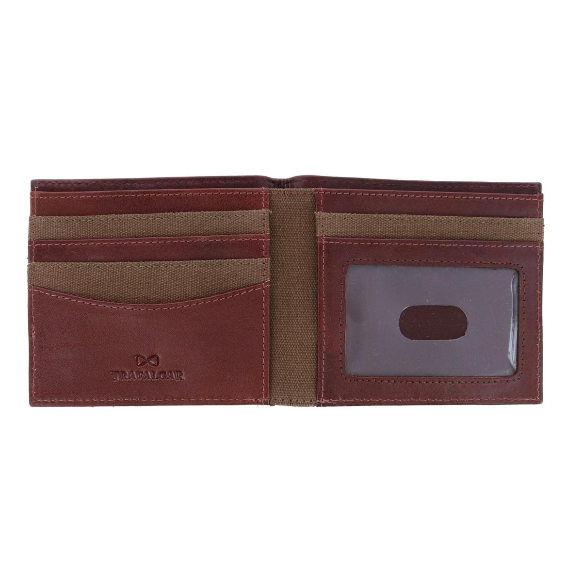 Trafalgar Men's Charing Cross RFID Leather & Canvas Bifold Wallet - Brown Leather and Olive Canvas