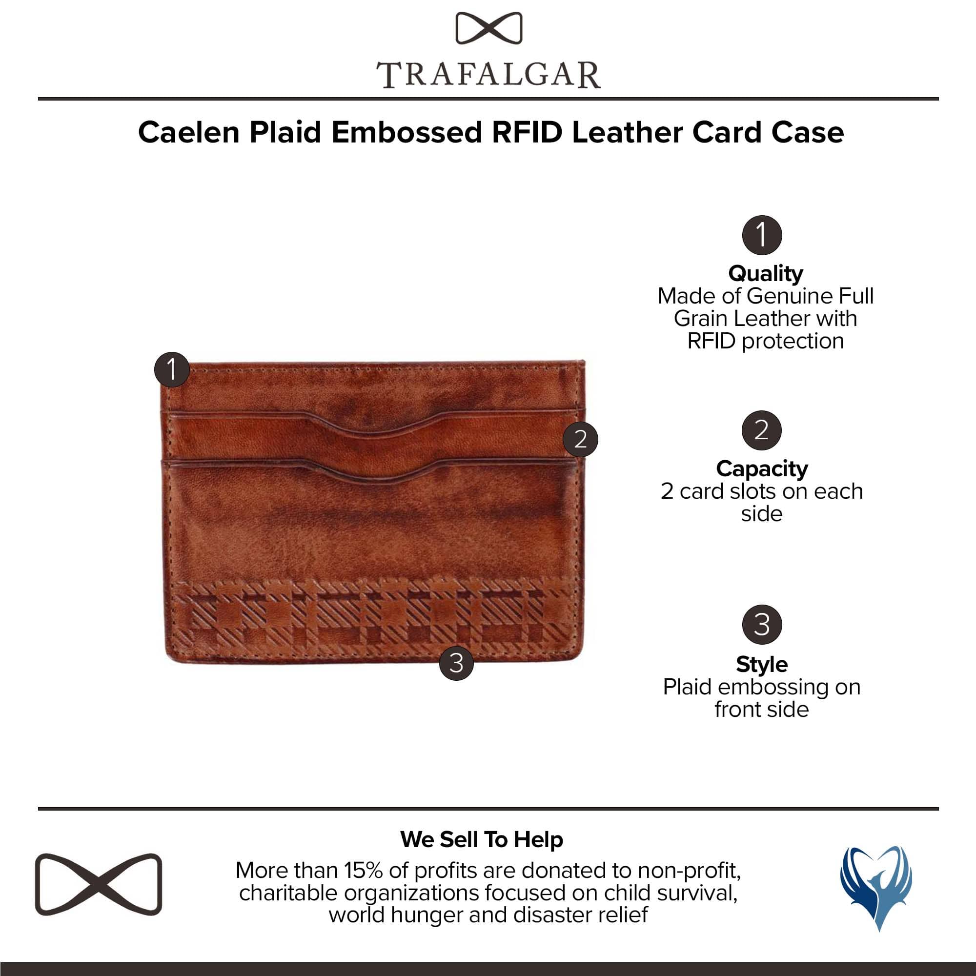 Trafalgar Men's Caelen Plaid Embossed RFID Leather Card Case - Cognac