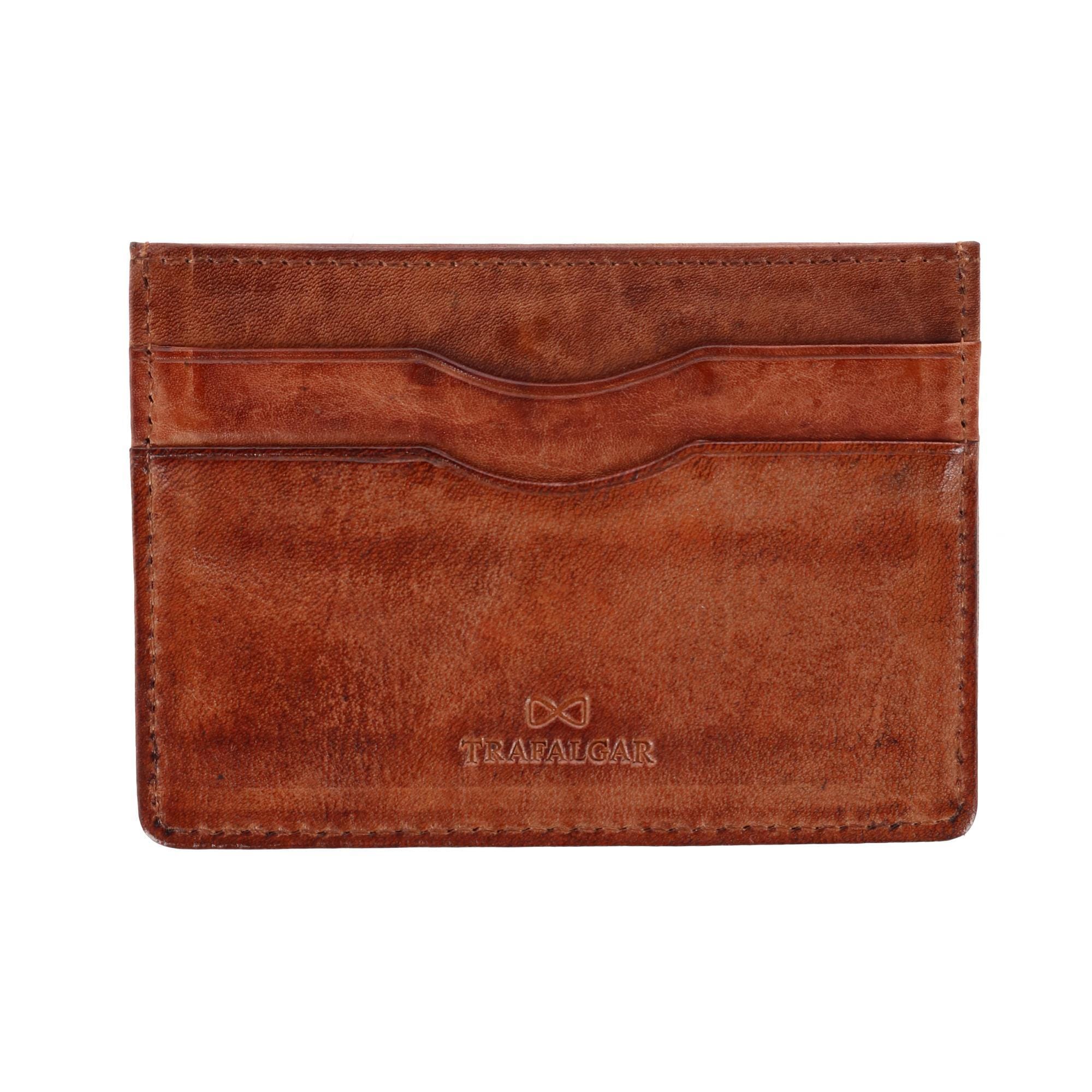 Trafalgar Men's Caelen Plaid Embossed RFID Leather Card Case - Cognac