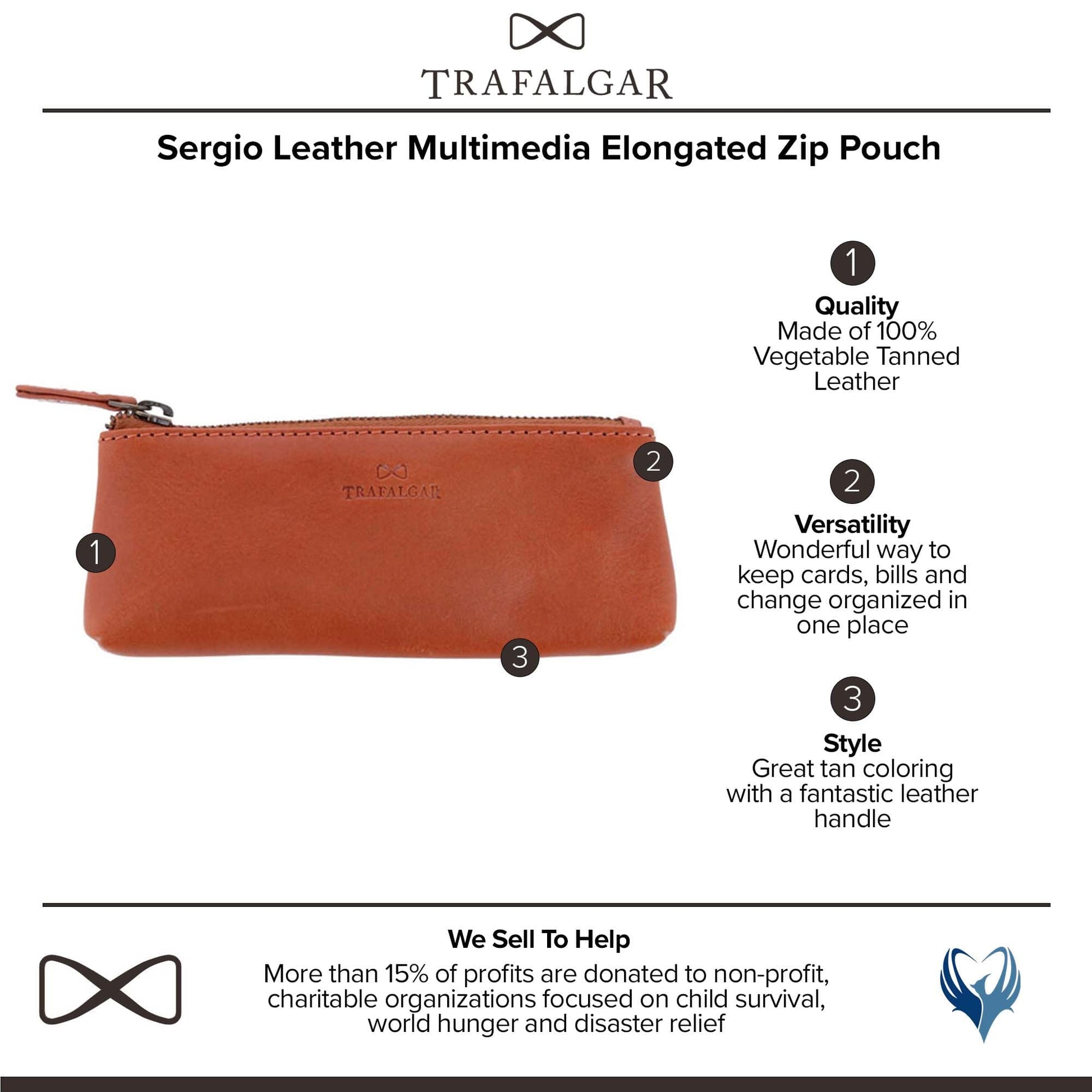Trafalgar Sergio Leather Multimedia Elongated Zip Pouch - Tan