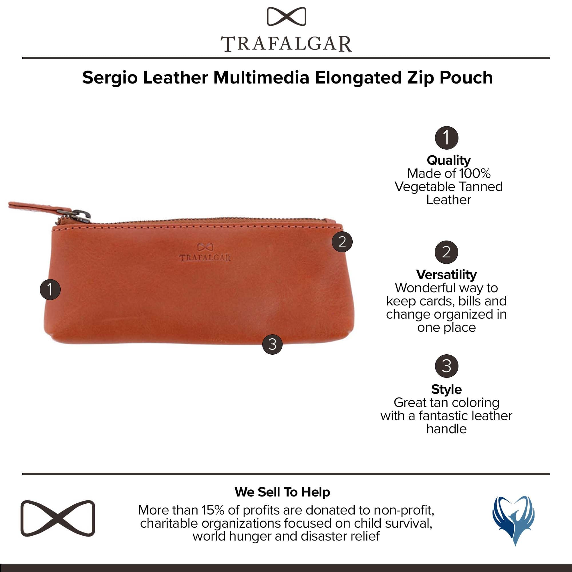 Trafalgar Sergio Leather Multimedia Elongated Zip Pouch - Tan