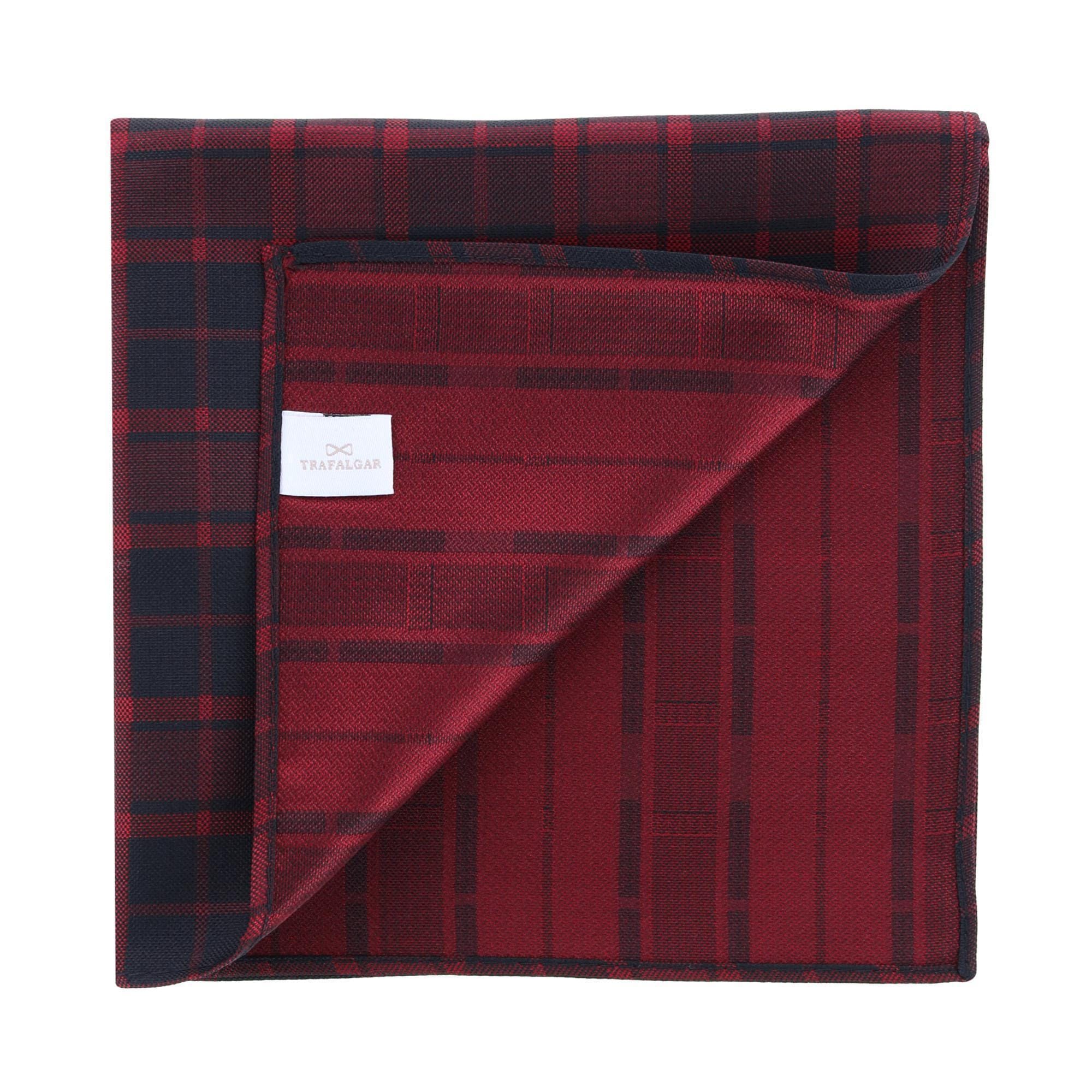 Trafalgar Kincade Red Blackwatch Plaid Silk Pocket Square - Red