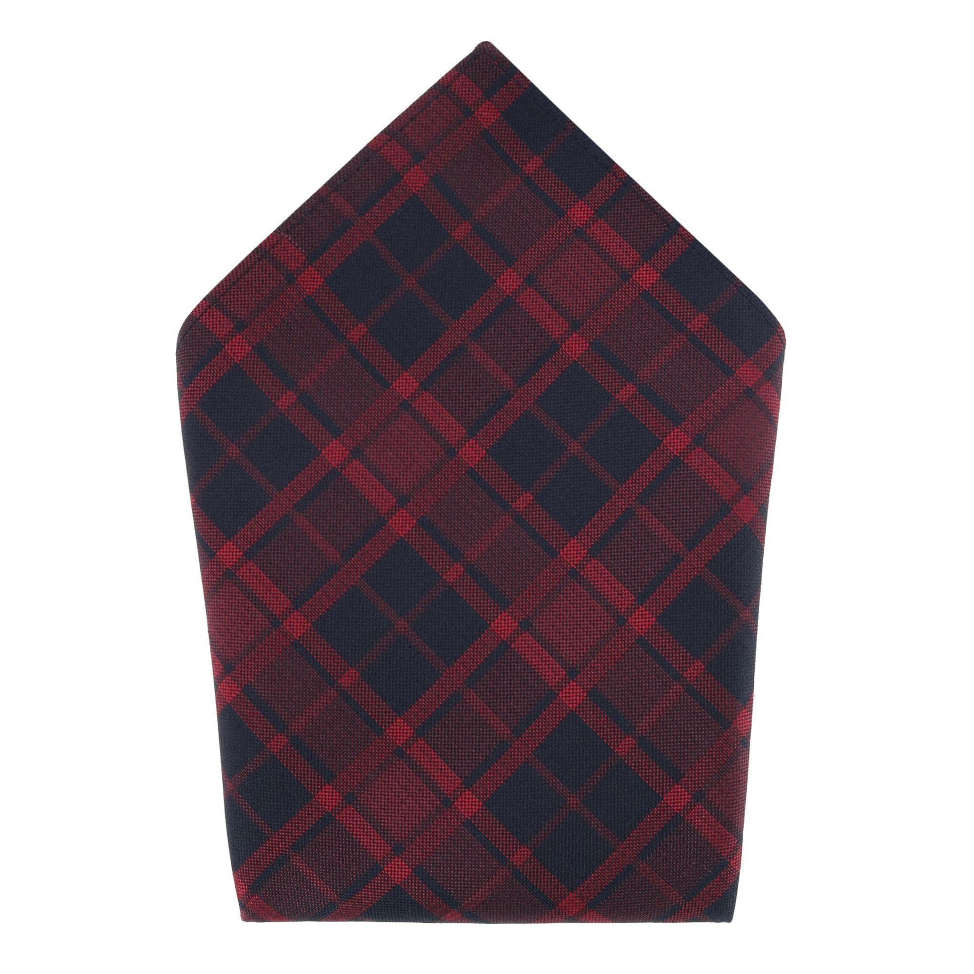 Trafalgar Kincade Red Blackwatch Plaid Silk Pocket Square - Kincade Red Blackwatch Plaid Silk Pocket Square