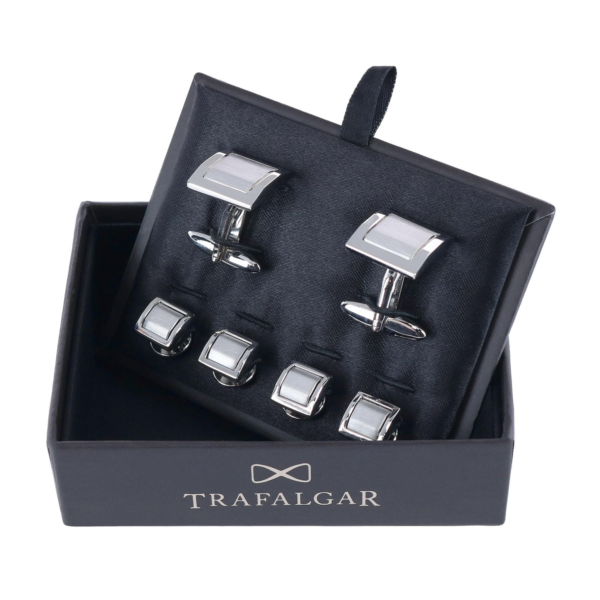 Trafalgar Plaza Square Rhodium Over Brass Set (Cufflinks & Tuxedo Studs) - Silver