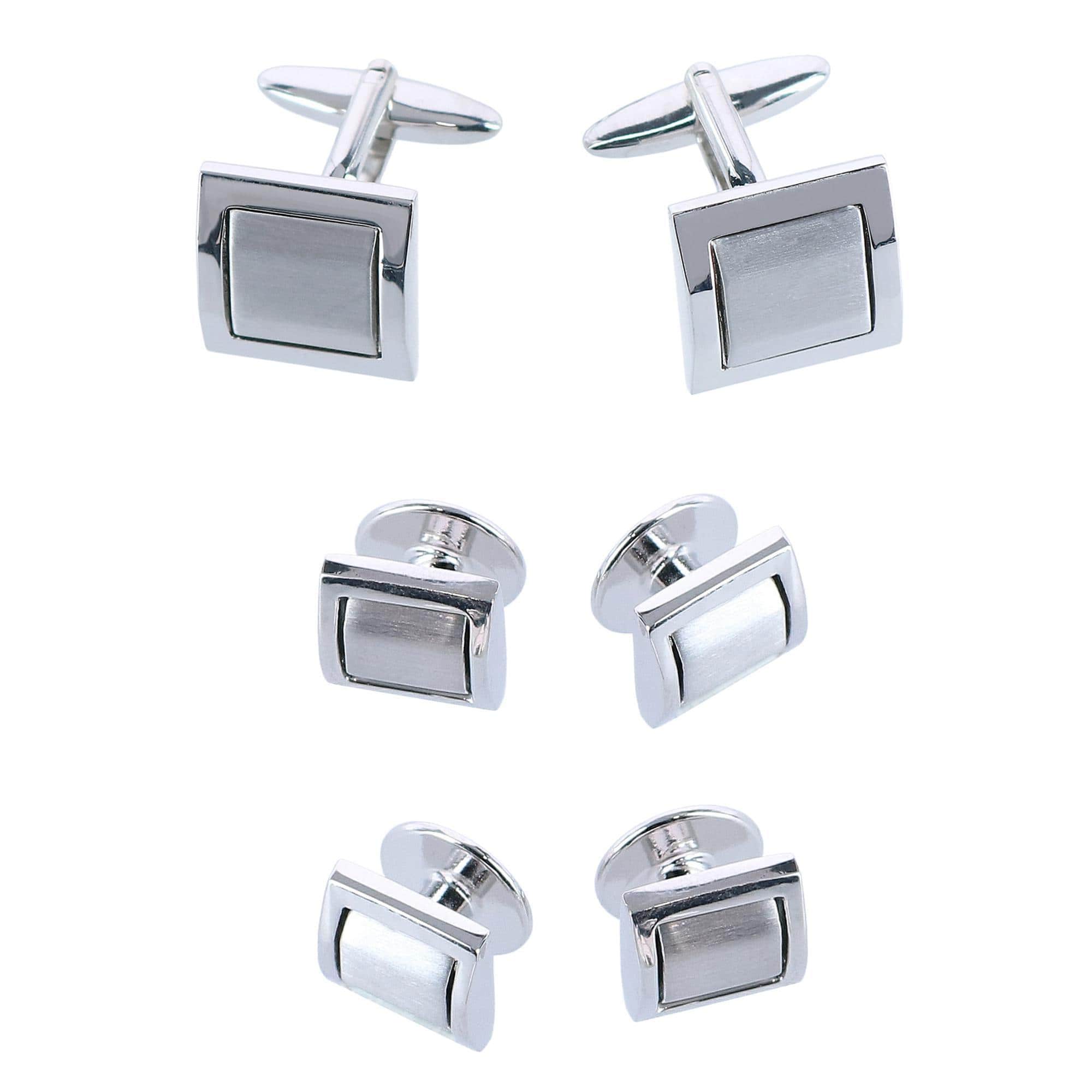 Trafalgar Plaza Square Rhodium Over Brass Set (Cufflinks & Tuxedo Studs) - Plaza Square Rhodium Over Brass Set (Cufflinks & Tuxedo Studs)