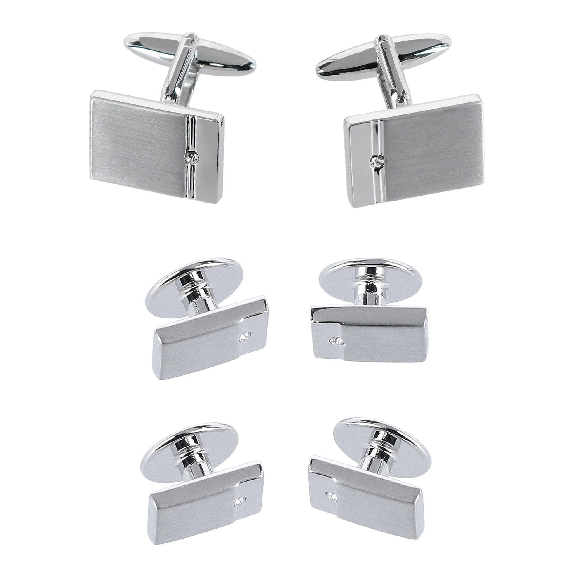 Trafalgar Kingsley Rhodium w Czech Crystal Set (Cufflinks & Tuxedo Studs) - Silver