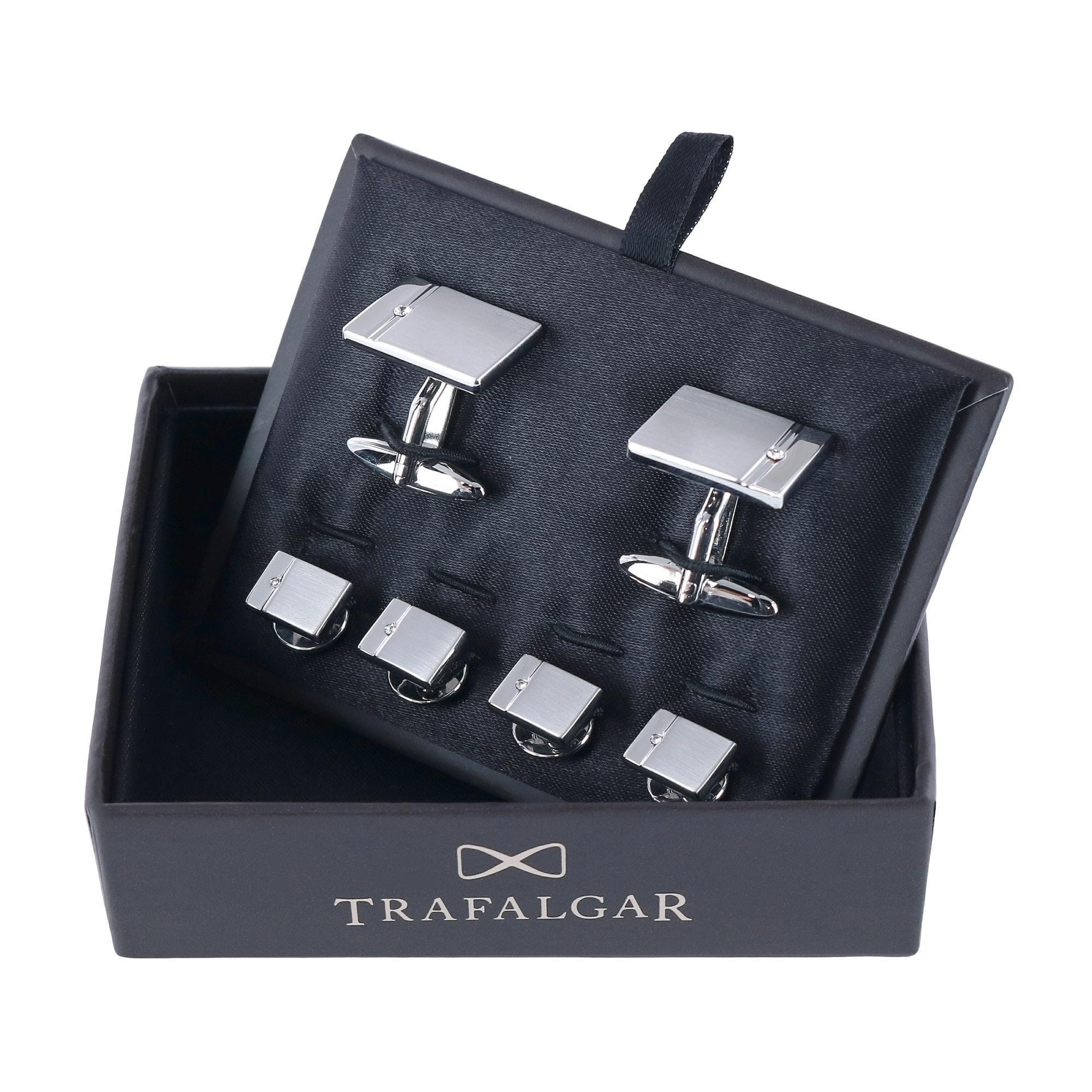 Trafalgar Kingsley Rhodium w Czech Crystal Set (Cufflinks & Tuxedo Studs) - Silver