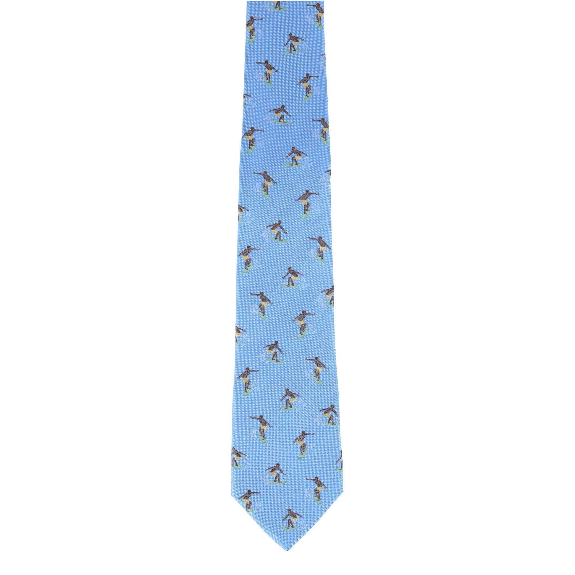 Trafalgar Raglan Surfing Novelty Silk Necktie - Light Blue