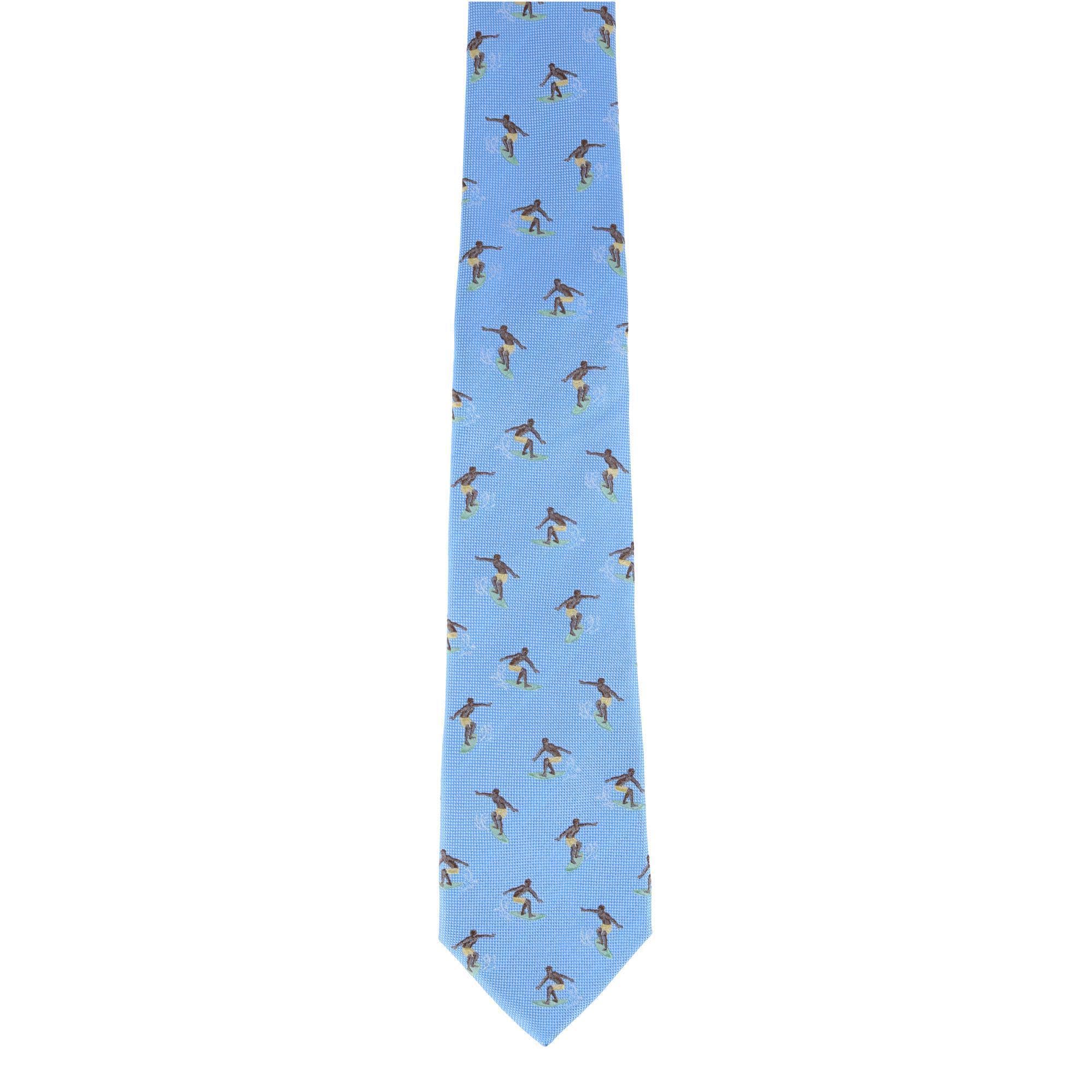 Trafalgar Raglan Surfing Novelty Silk Necktie - Light Blue
