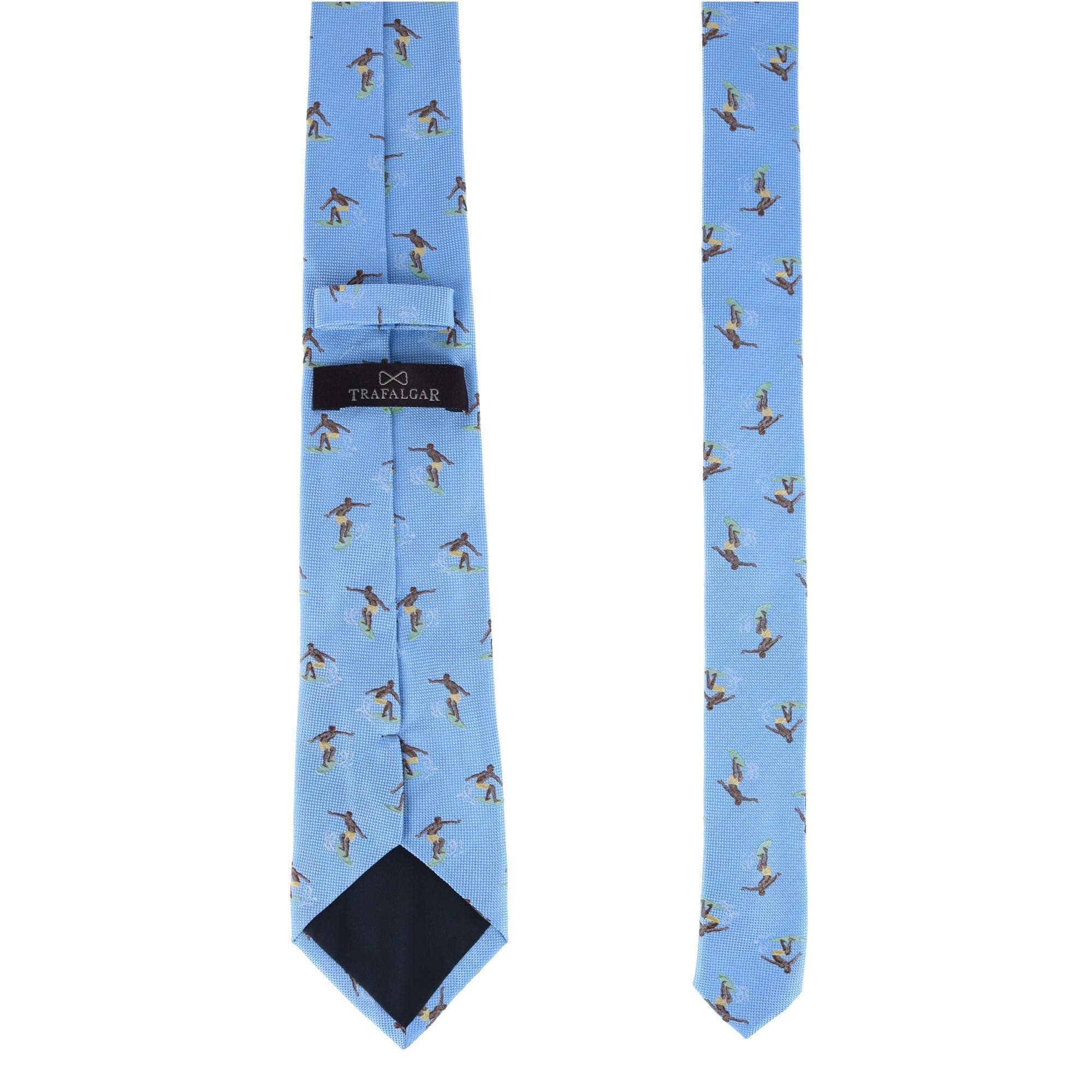 Trafalgar Raglan Surfing Novelty Silk Necktie - Light Blue