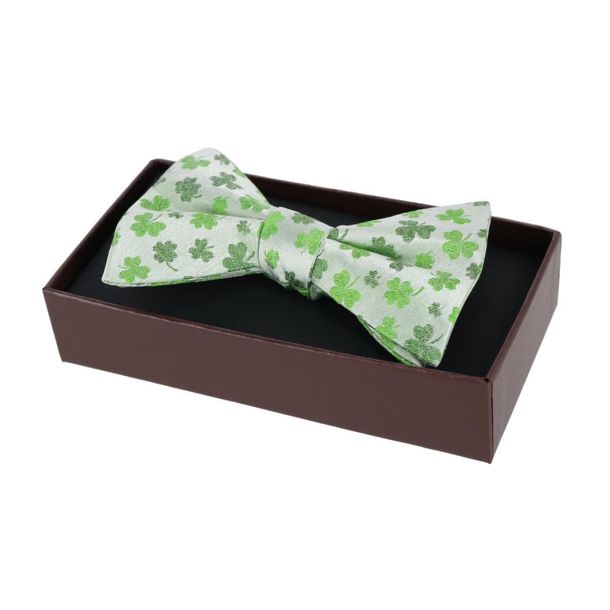 Trafalgar White Shamrock Novelty Silk Bow Tie - White