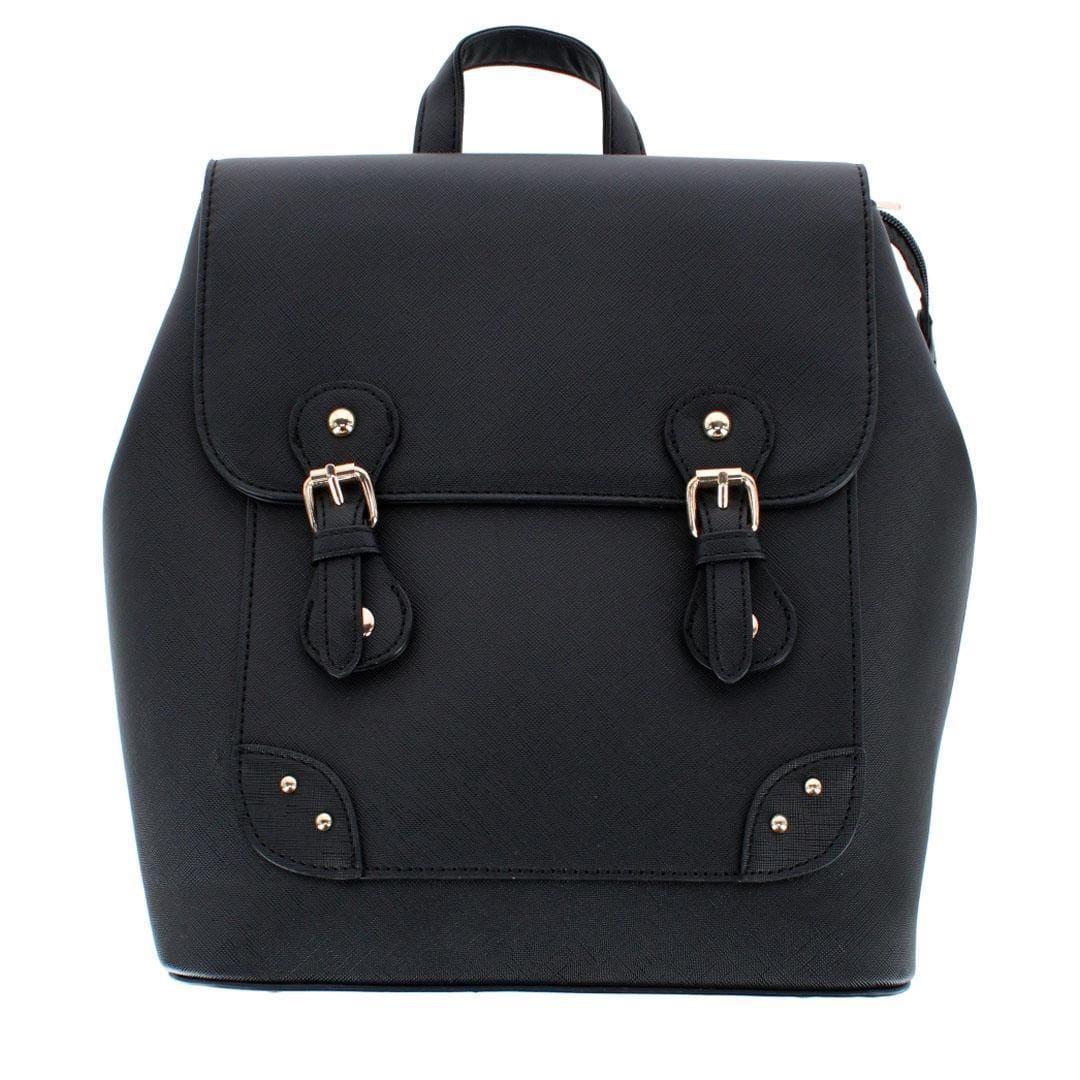 CTM® Women's Synthetic Leather Backpack with Buckle Flap - Black