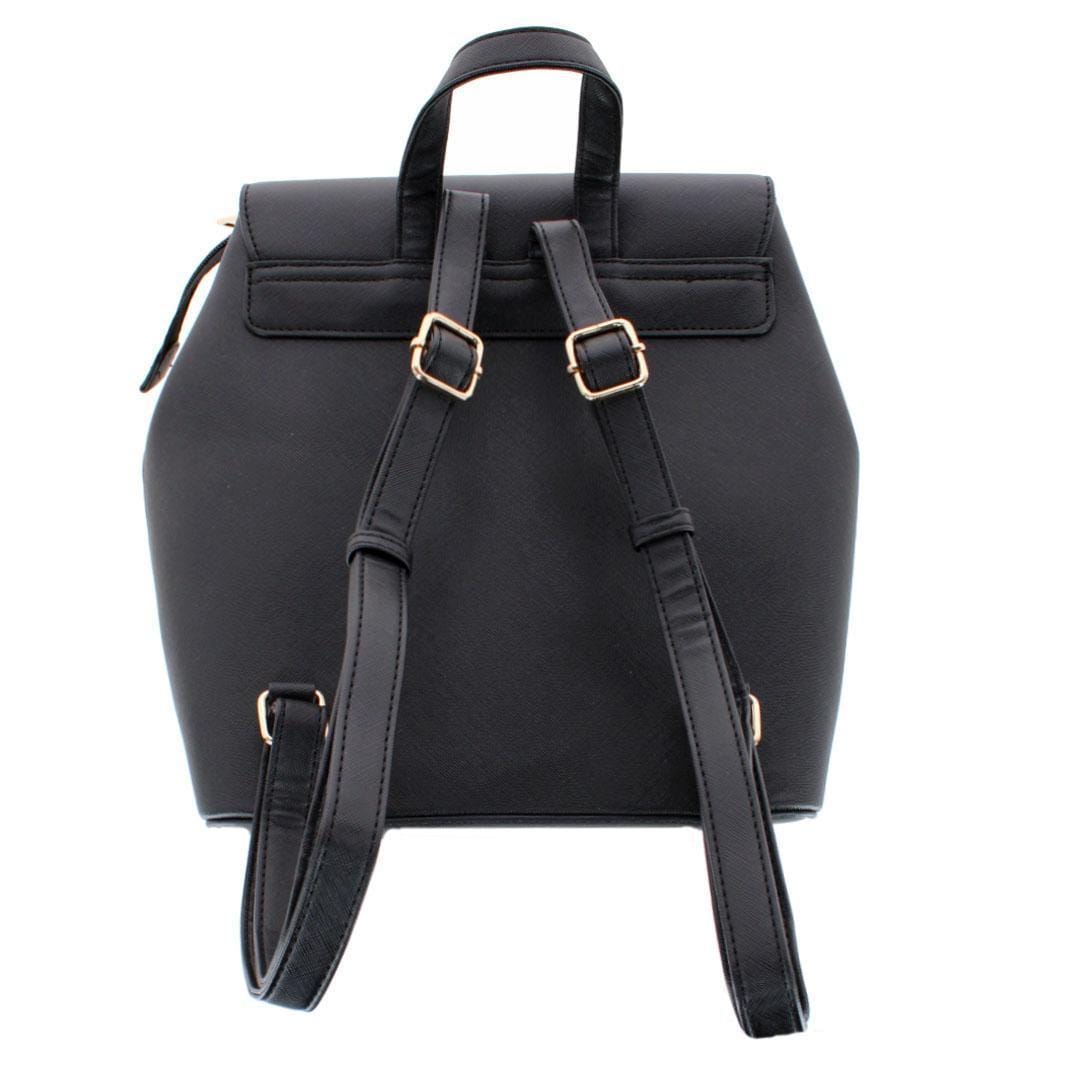 CTM® Women's Synthetic Leather Backpack with Buckle Flap - Black