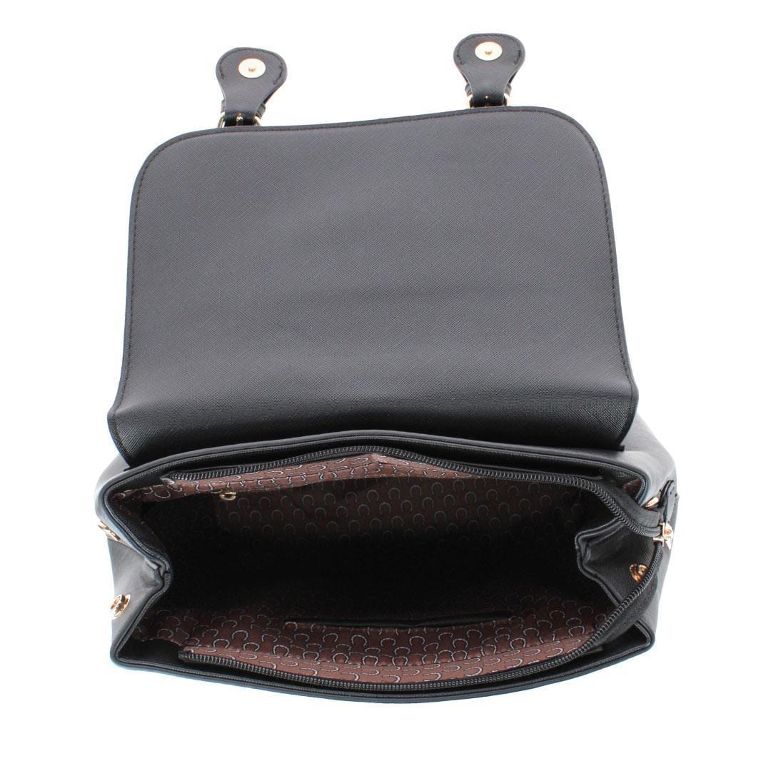 CTM® Women's Synthetic Leather Backpack with Buckle Flap - Black