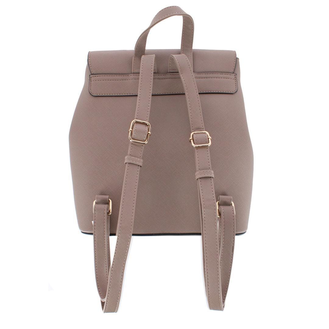 CTM® Women's Synthetic Leather Backpack with Buckle Flap - Taupe
