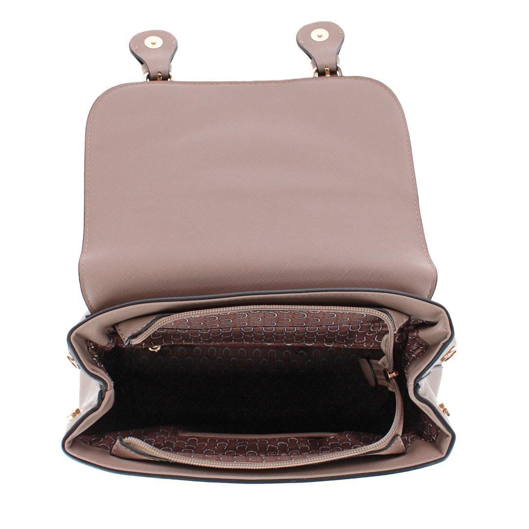 CTM® Women's Synthetic Leather Backpack with Buckle Flap - Taupe