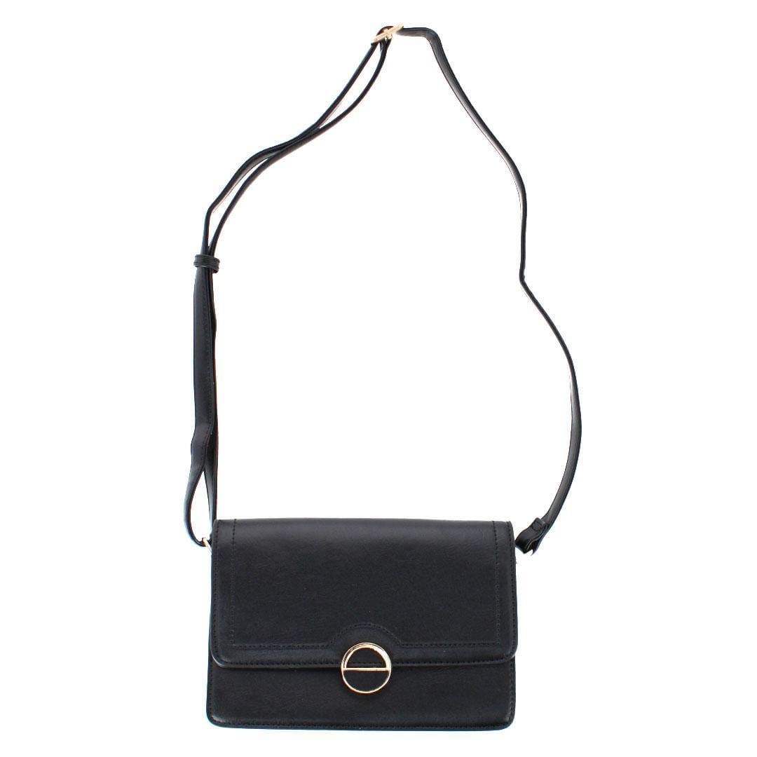 CTM® Women's Synthetic Leather Adjustable Crossbody with Flap Closure - Black