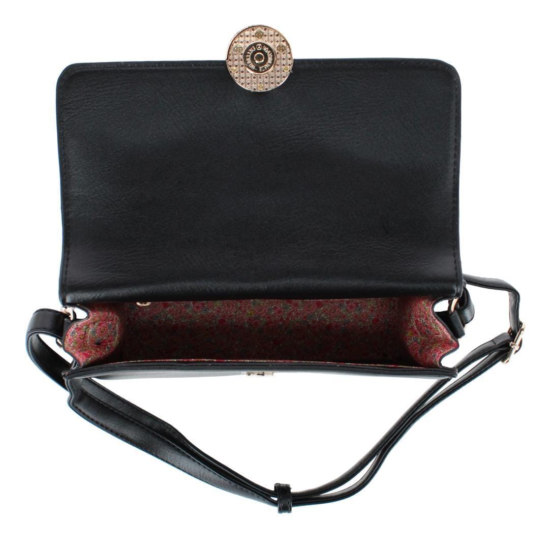 CTM® Women's Synthetic Leather Adjustable Crossbody with Flap Closure - Black