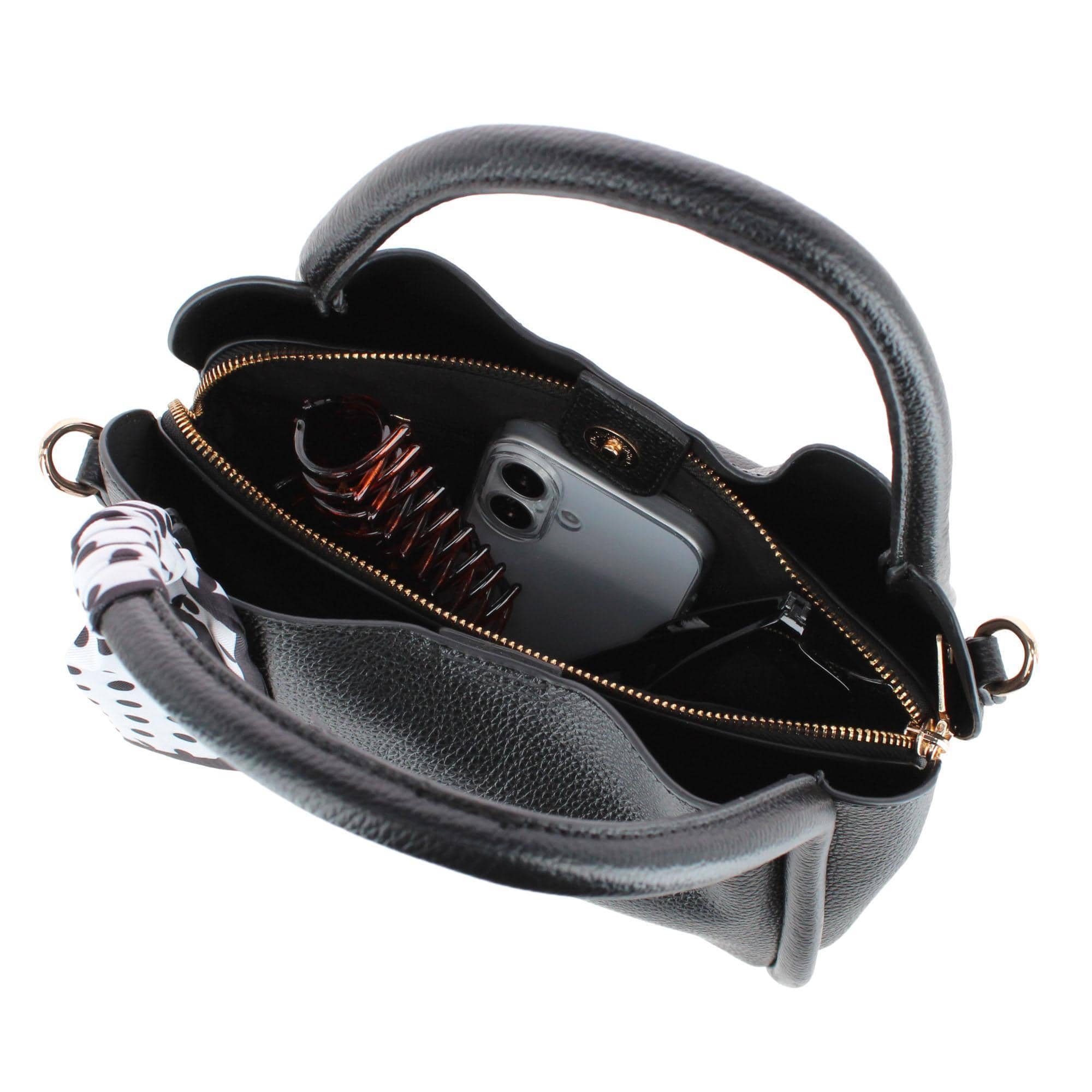 CTM® Women's Synthetic Leather Shoulder Handbag with Coordinating Scarf - Black
