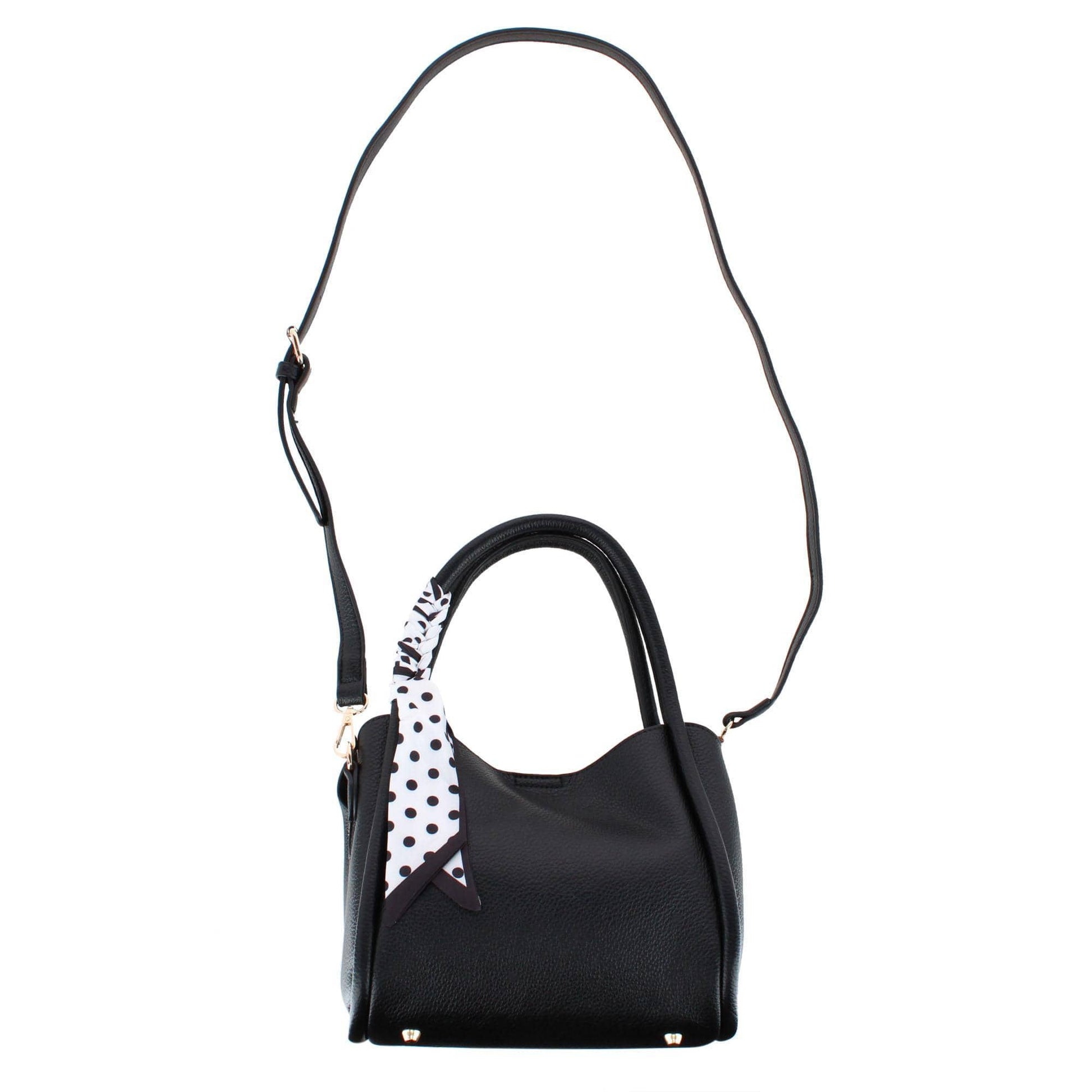 CTM® Women's Synthetic Leather Shoulder Handbag with Coordinating Scarf - Black