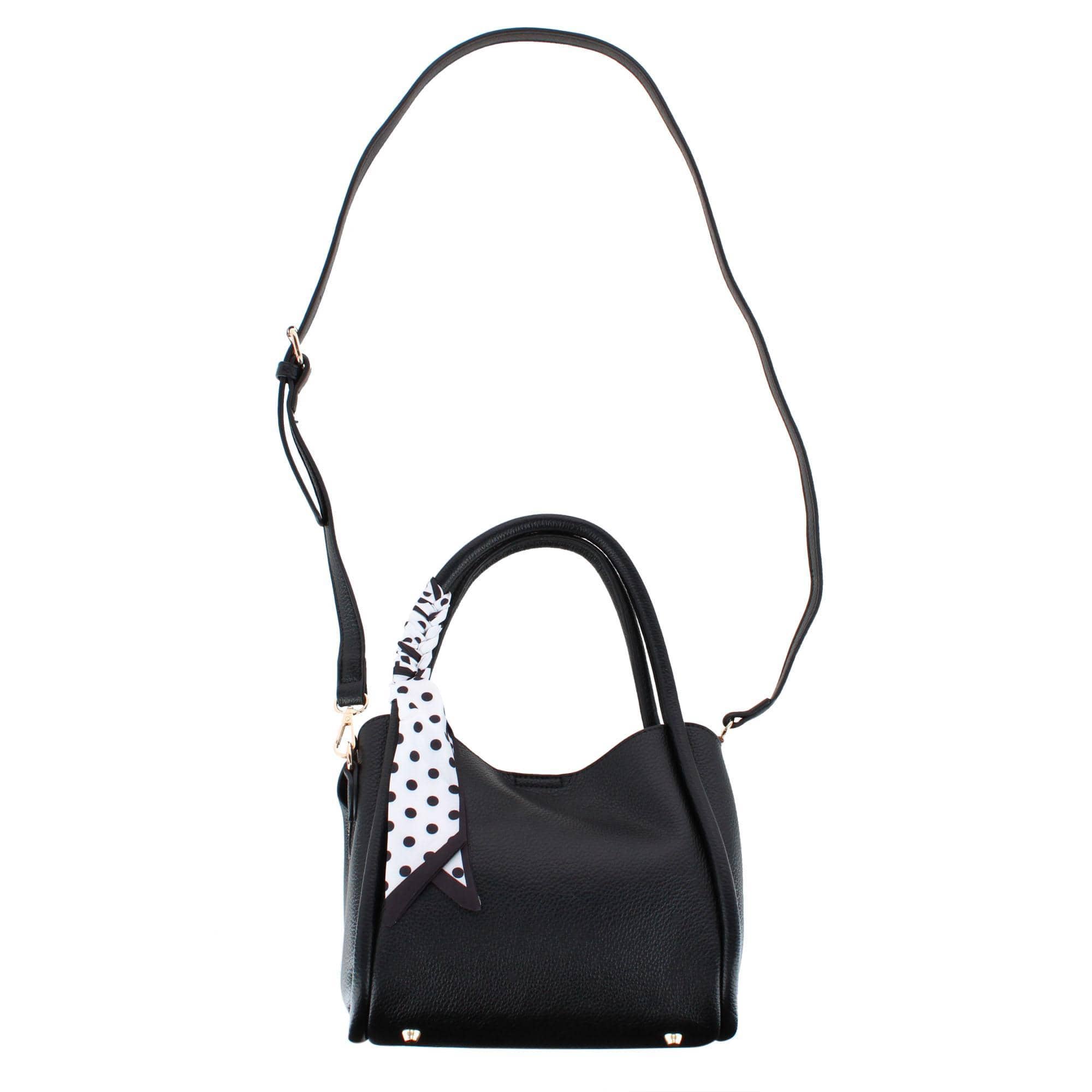 CTM® Women's Synthetic Leather Shoulder Handbag with Coordinating Scarf - Black