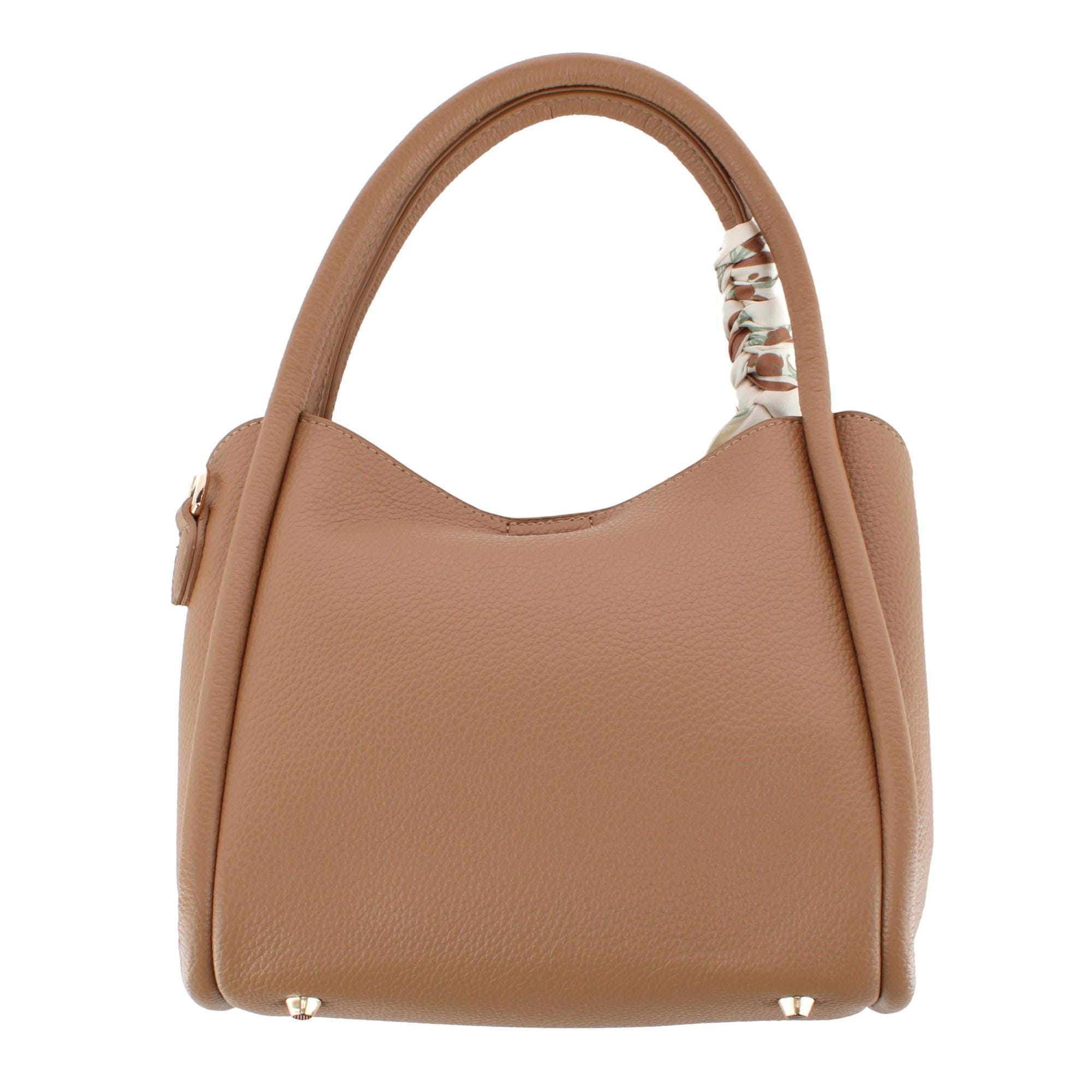 CTM® Women's Synthetic Leather Shoulder Handbag with Coordinating Scarf - Tan