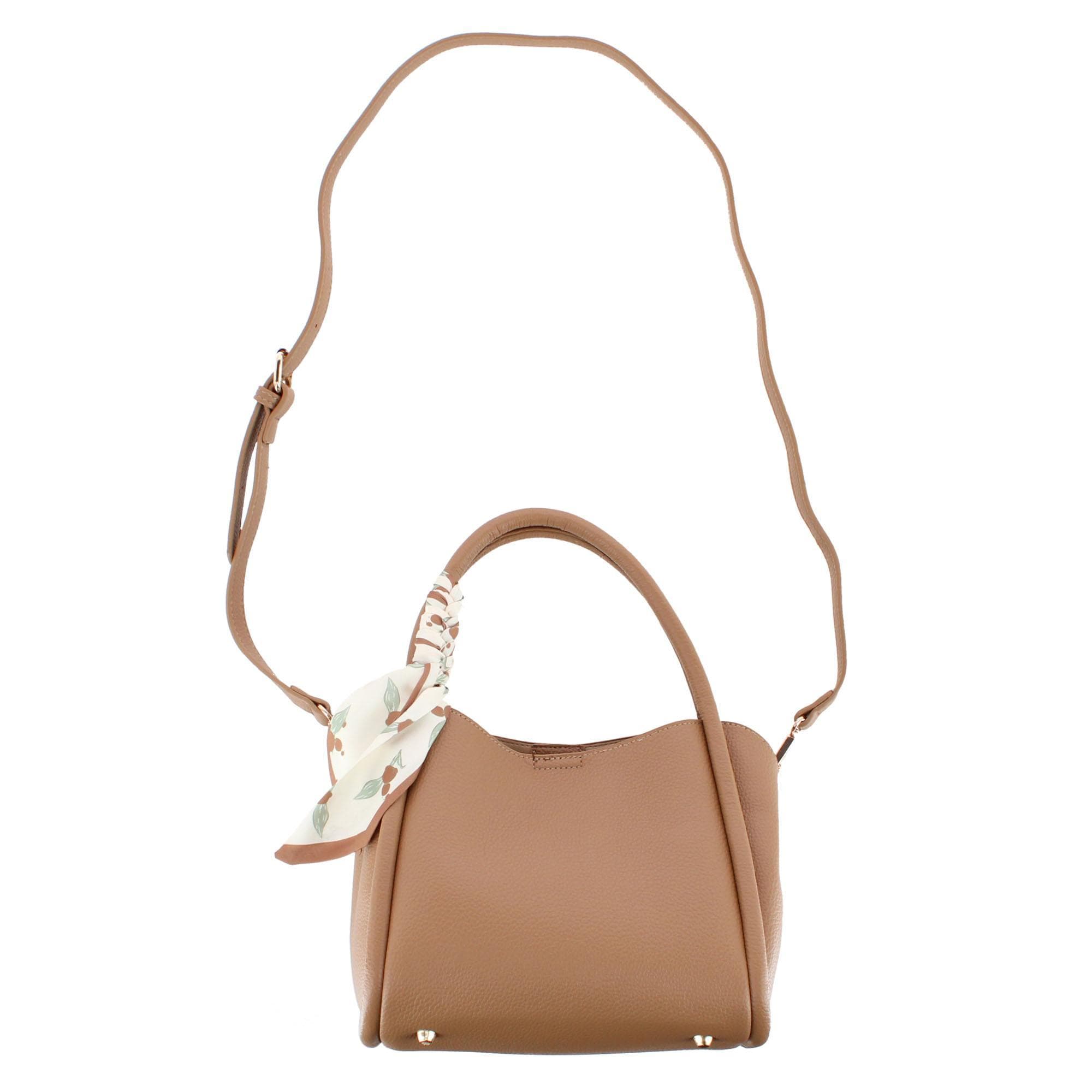 CTM® Women's Synthetic Leather Shoulder Handbag with Coordinating Scarf - Tan