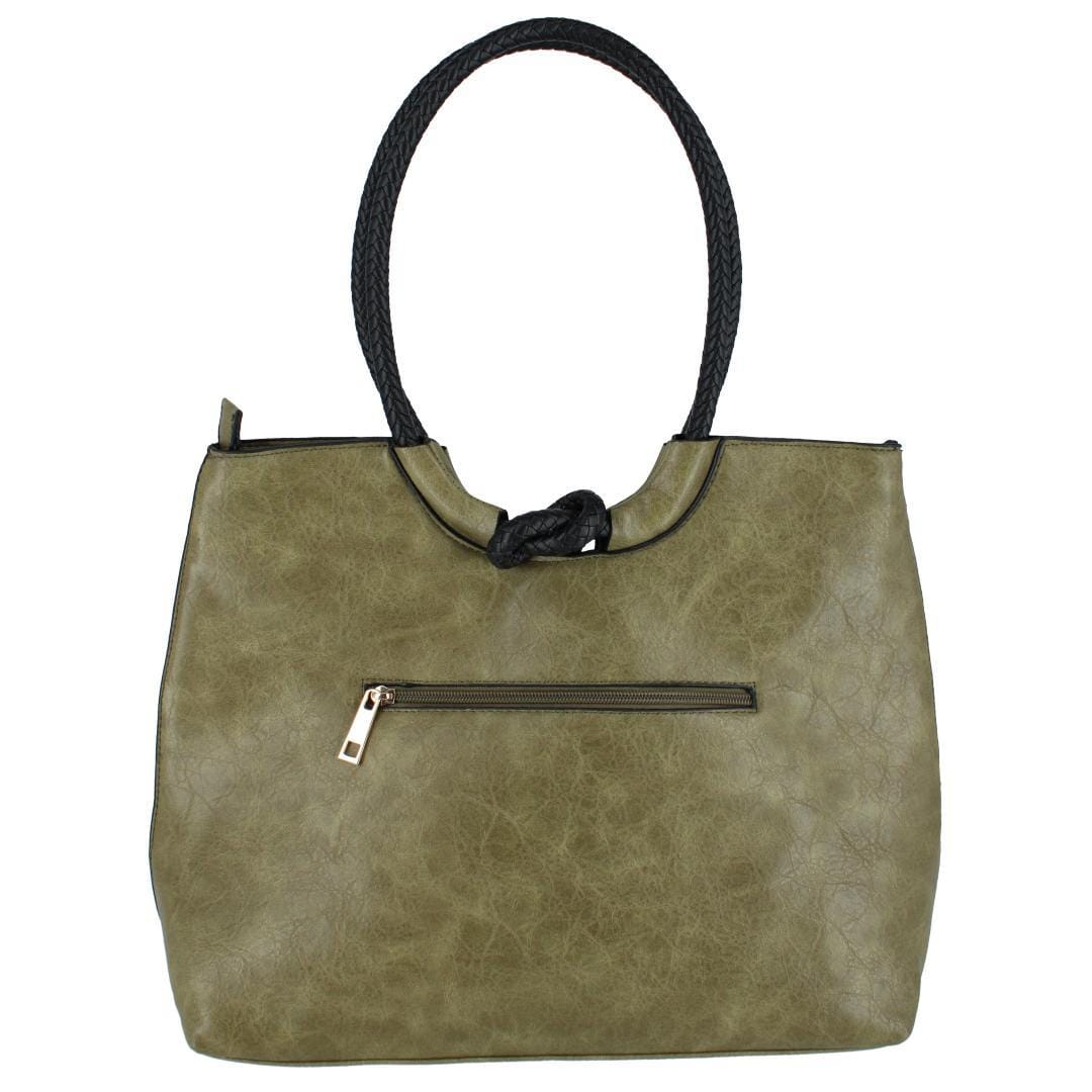 CTM® Women's Textured Synthetic Leather Tote Handbag with Handle - Olive