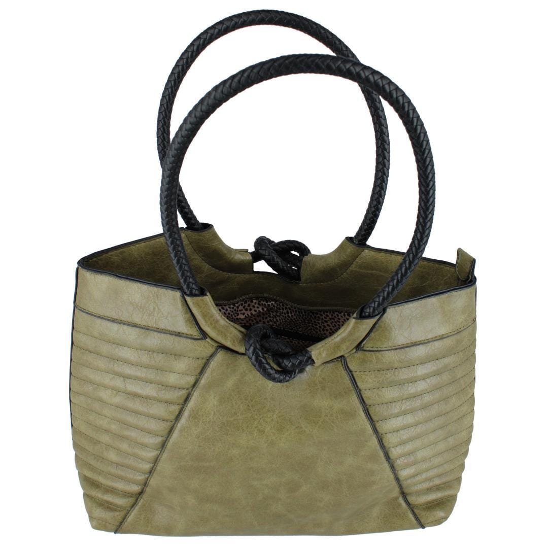 CTM® Women's Textured Synthetic Leather Tote Handbag with Handle - Olive