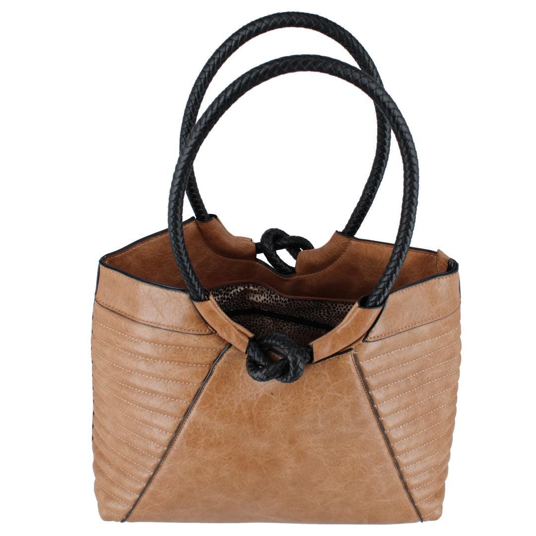 CTM® Women's Textured Synthetic Leather Tote Handbag with Handle - Dark Tan