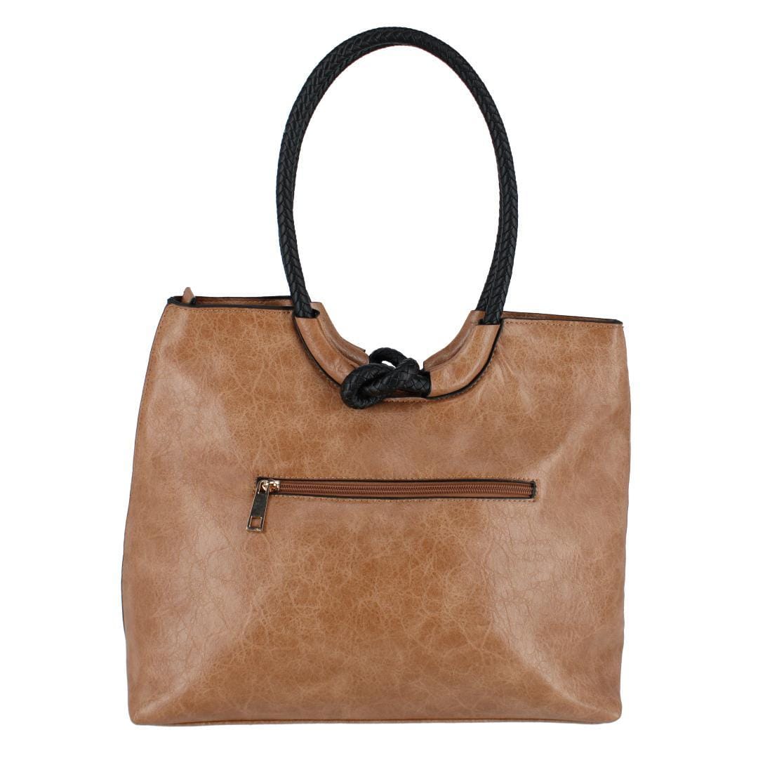 CTM® Women's Textured Synthetic Leather Tote Handbag with Handle - Dark Tan