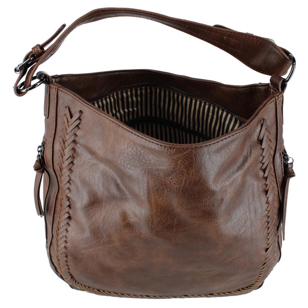 CTM® Women's Synthetic Leather Adjustable Slouch Shoulder Handbag - Brown