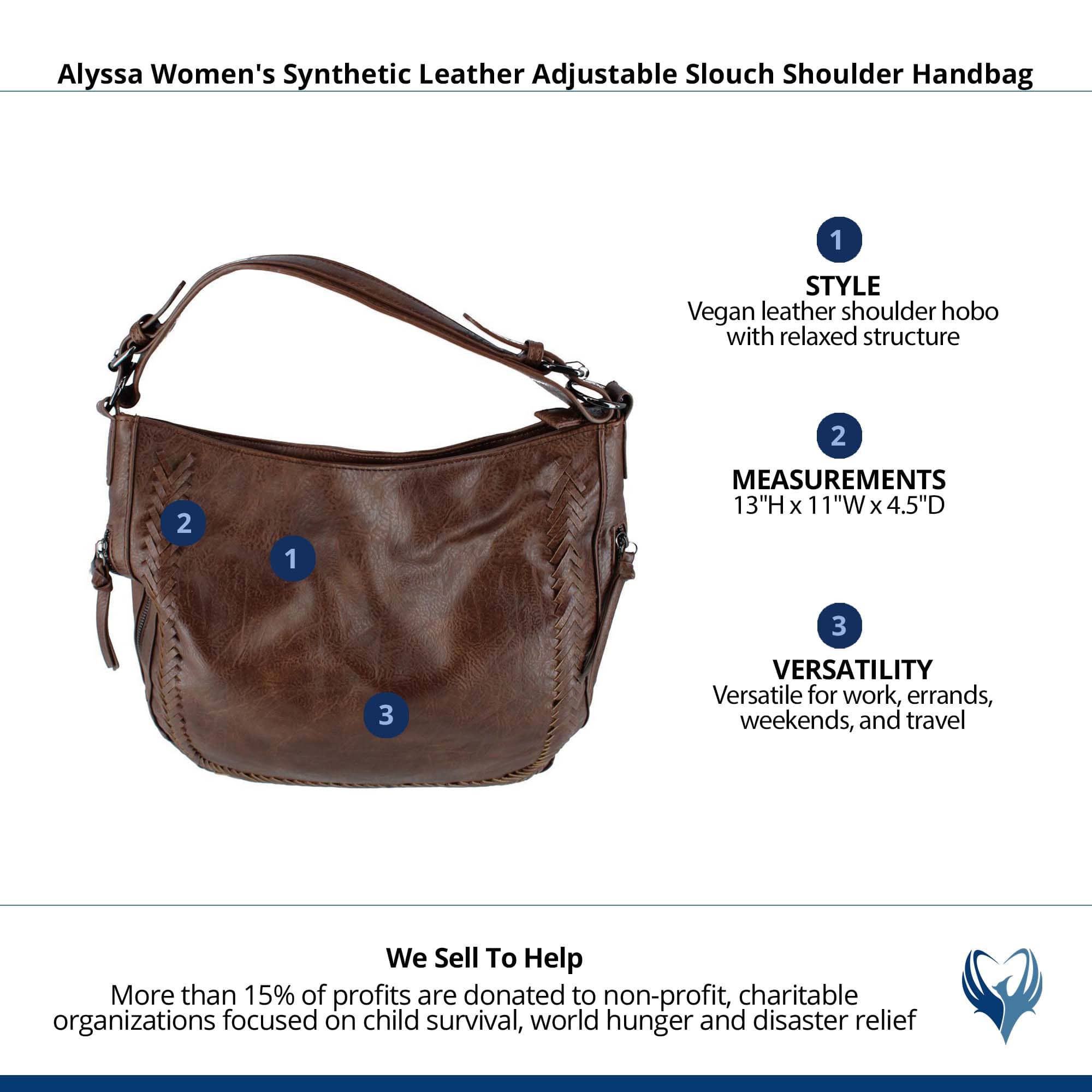 CTM® Women's Synthetic Leather Adjustable Slouch Shoulder Handbag - Brown