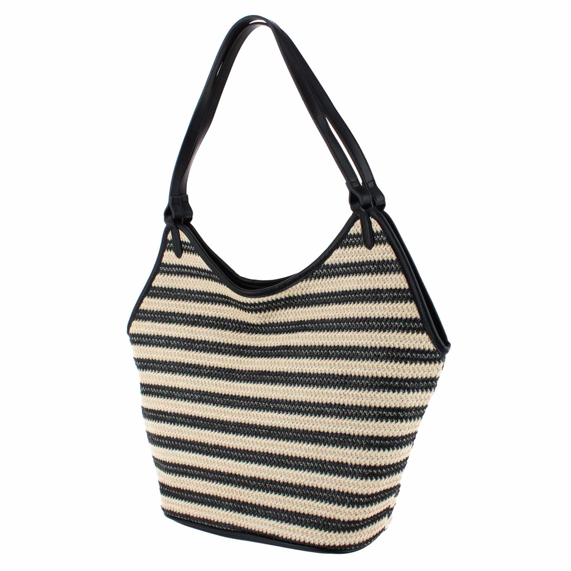 CTM® Women's Synthetic Stripe Tote Handbag - Black