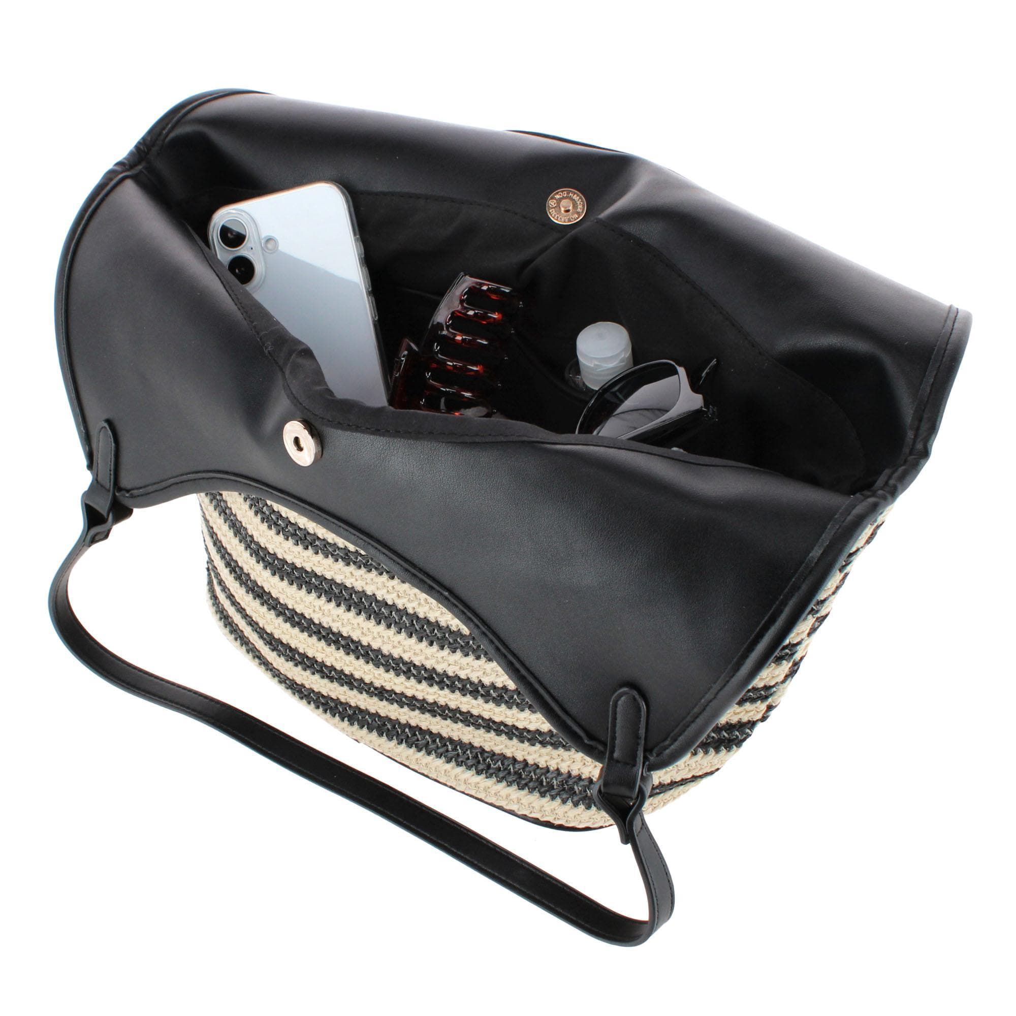 CTM® Women's Synthetic Stripe Tote Handbag - Black