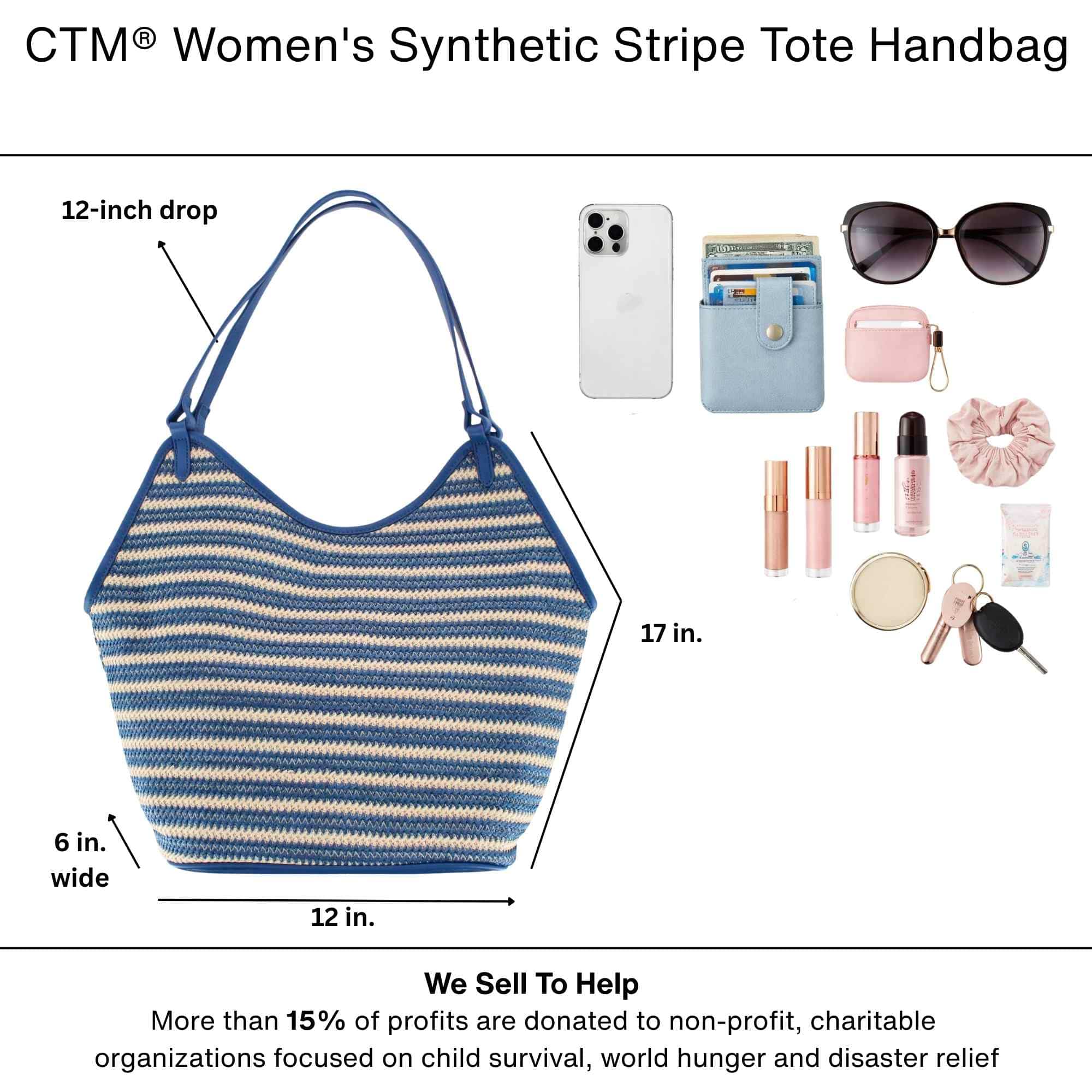 CTM® Women's Synthetic Stripe Tote Handbag - Blue