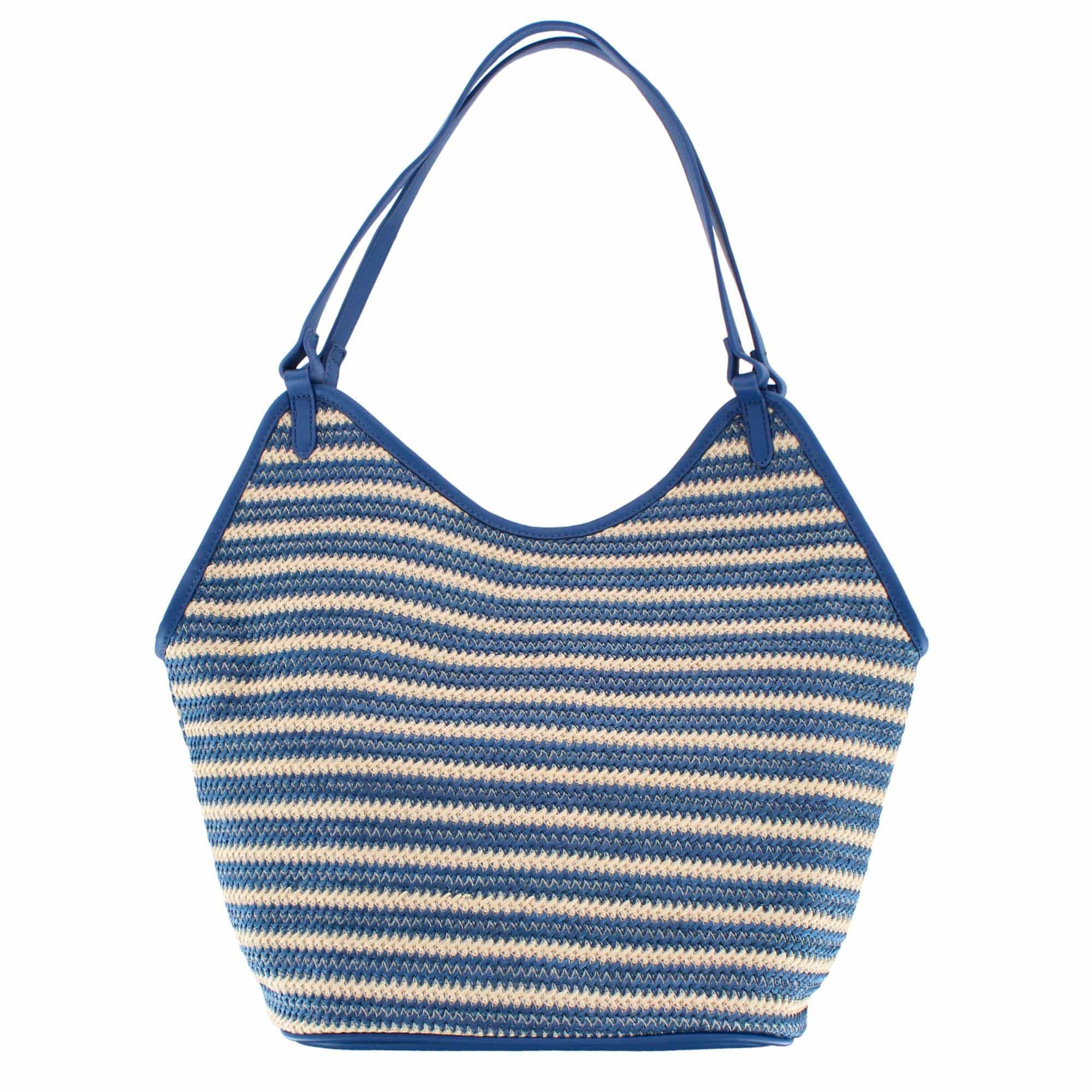 CTM® Women's Synthetic Stripe Tote Handbag - Blue