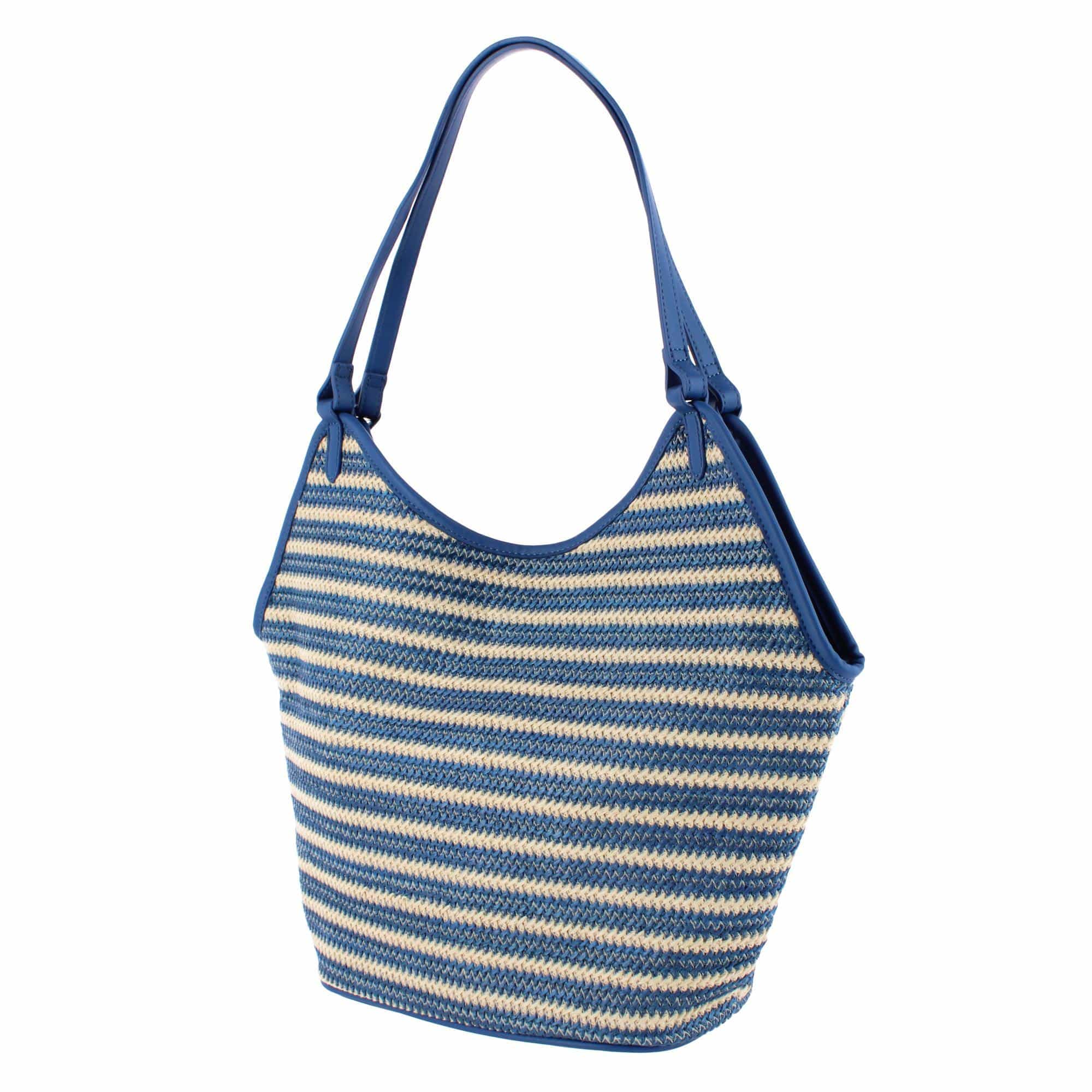 CTM® Women's Synthetic Stripe Tote Handbag - Blue