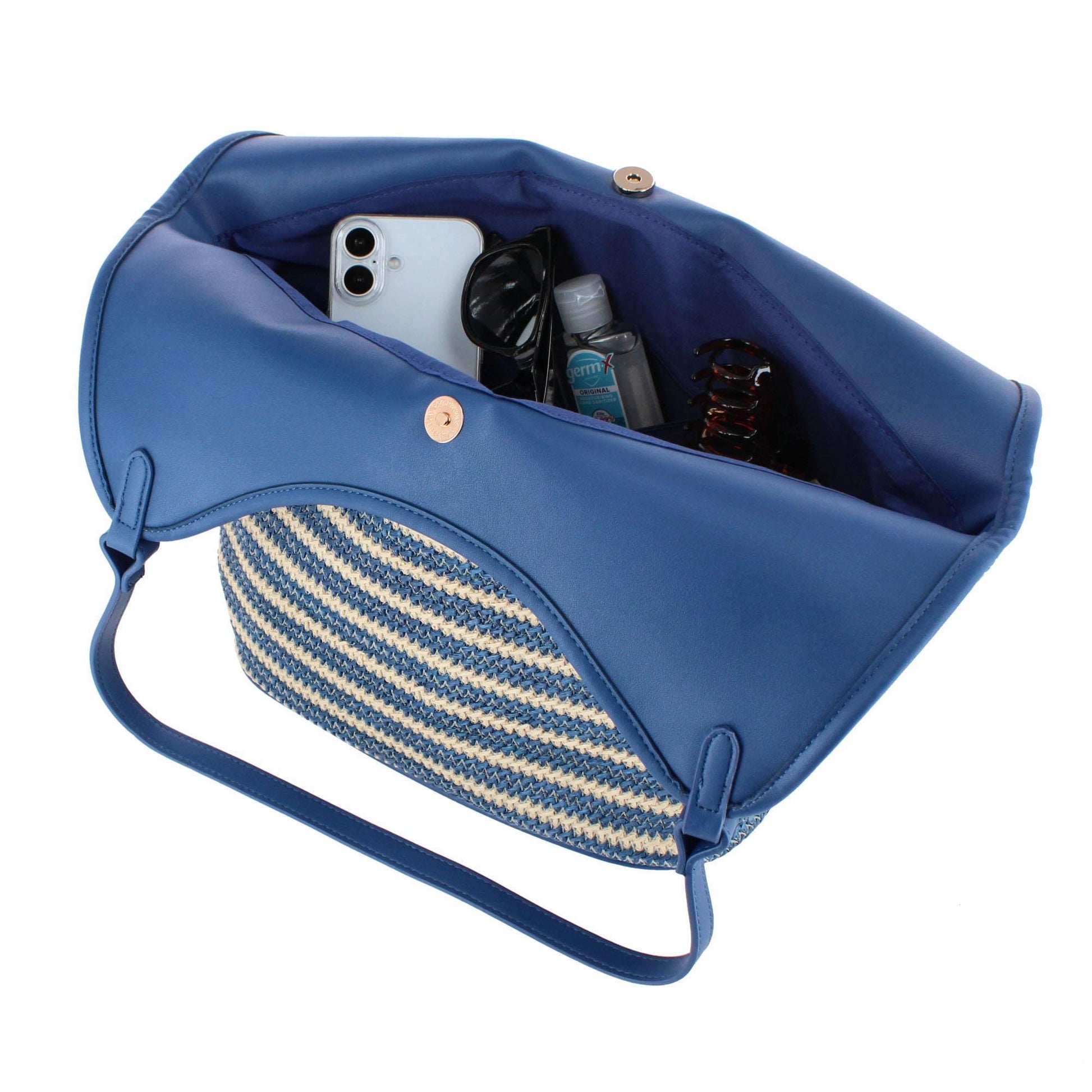 CTM® Women's Synthetic Stripe Tote Handbag - Blue